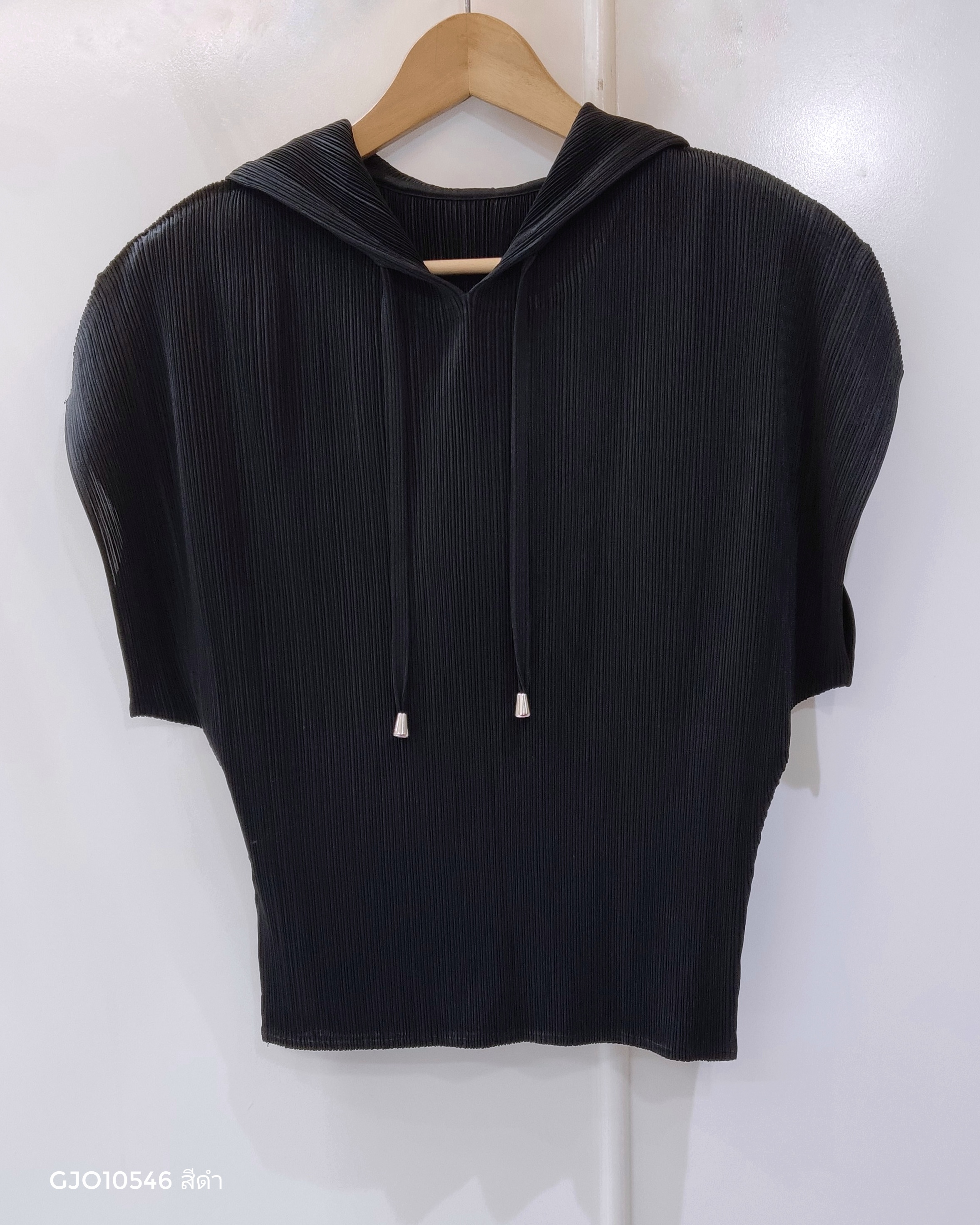 2MUAY รุ่น GJO10546 เสื้ออัดพลีท SHORT SLEEVE PLEATED HOODED PLEATED TOP 10 สี FREE SIZE
