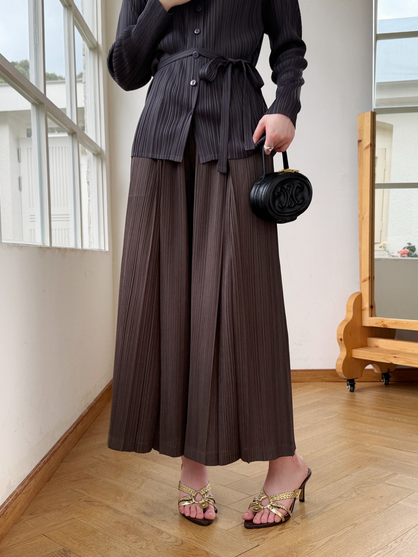 ยาว36นิ้ว! 2MUAY รุ่น GJO10237 กางเกงพลีทคุณภาพ FLOWY WIDE LEG PLEATED PANT 9 สี FREE SIZE