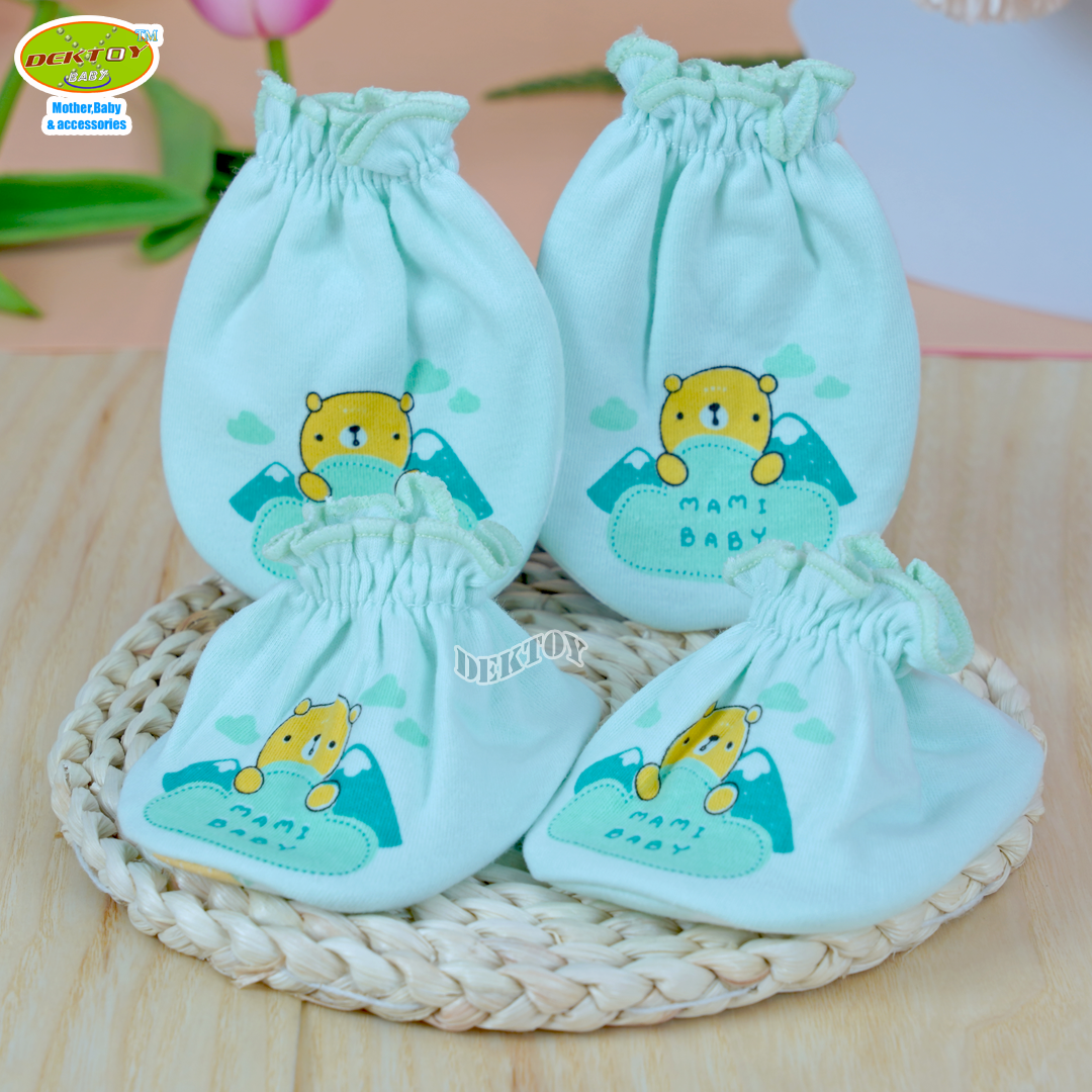 Mami baby ถุงมือ+ถุงเท้า เด็กแรกเกิด 1 คู่ สีพื้นพิมพ์ลาย