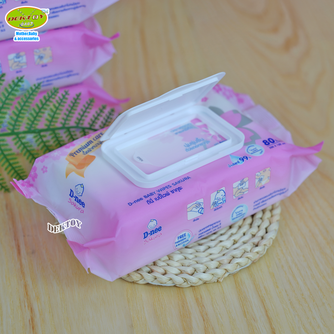 D-nee ดีนี่ ทิชชู่เปียก เบบี้ไวพส์ ซากุระ สูตรชุ่มชื้นพิเศษ สำหรับทารก 80 ชิ้น แพ็ค 2 ห่อ