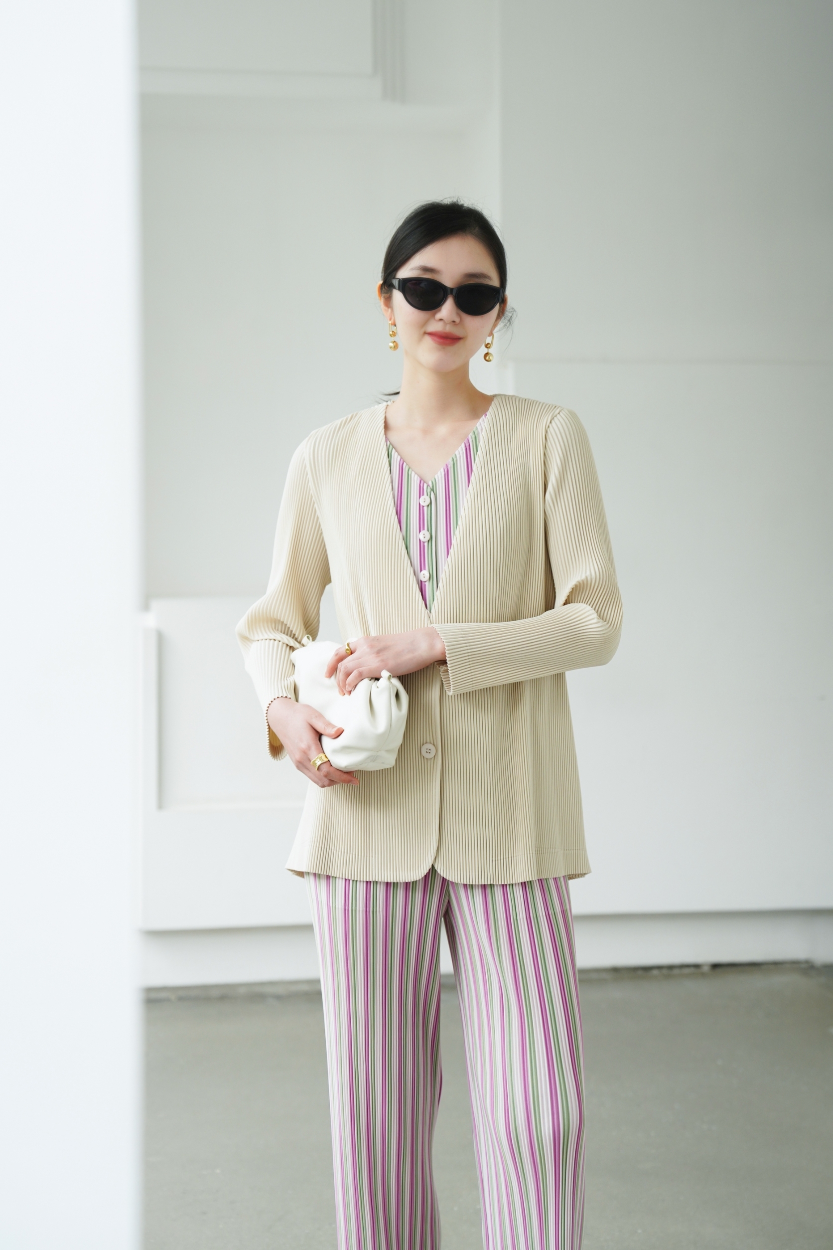 2MUAY รุ่น GJO5146 เสื้อคลุมพลีทคุณภาพ THICK V NECK LONG SLEEVE PLEATED CARDIGAN 10 สี FREE SIZE