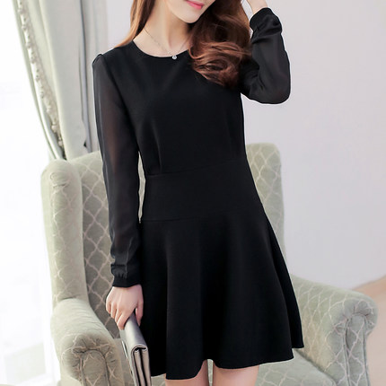 เดรสสีดำ ผ้ายืดหยุ่นเนื้อดี ช่วงแขนตัดต่อผ้าชีฟอง งานตามแบบ สีดำ