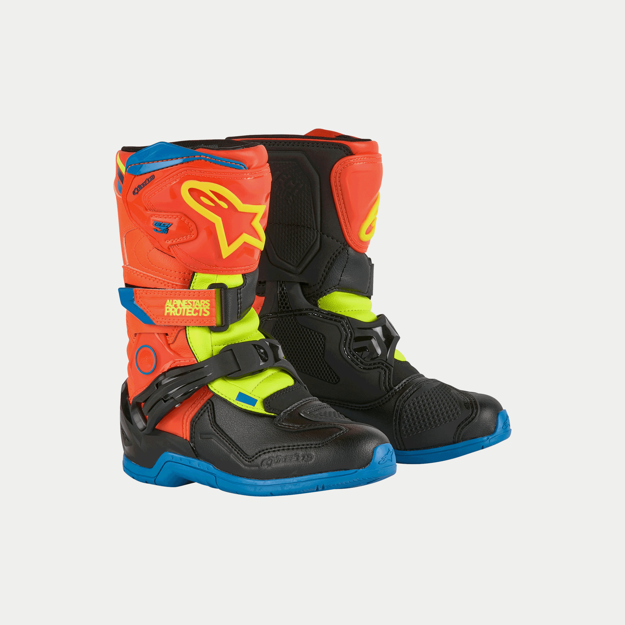รองเท้าเด็ก Alpinestars Kids Tech 3S Boots - Orange Fluo/Enamel Blue/Yellow Fluo