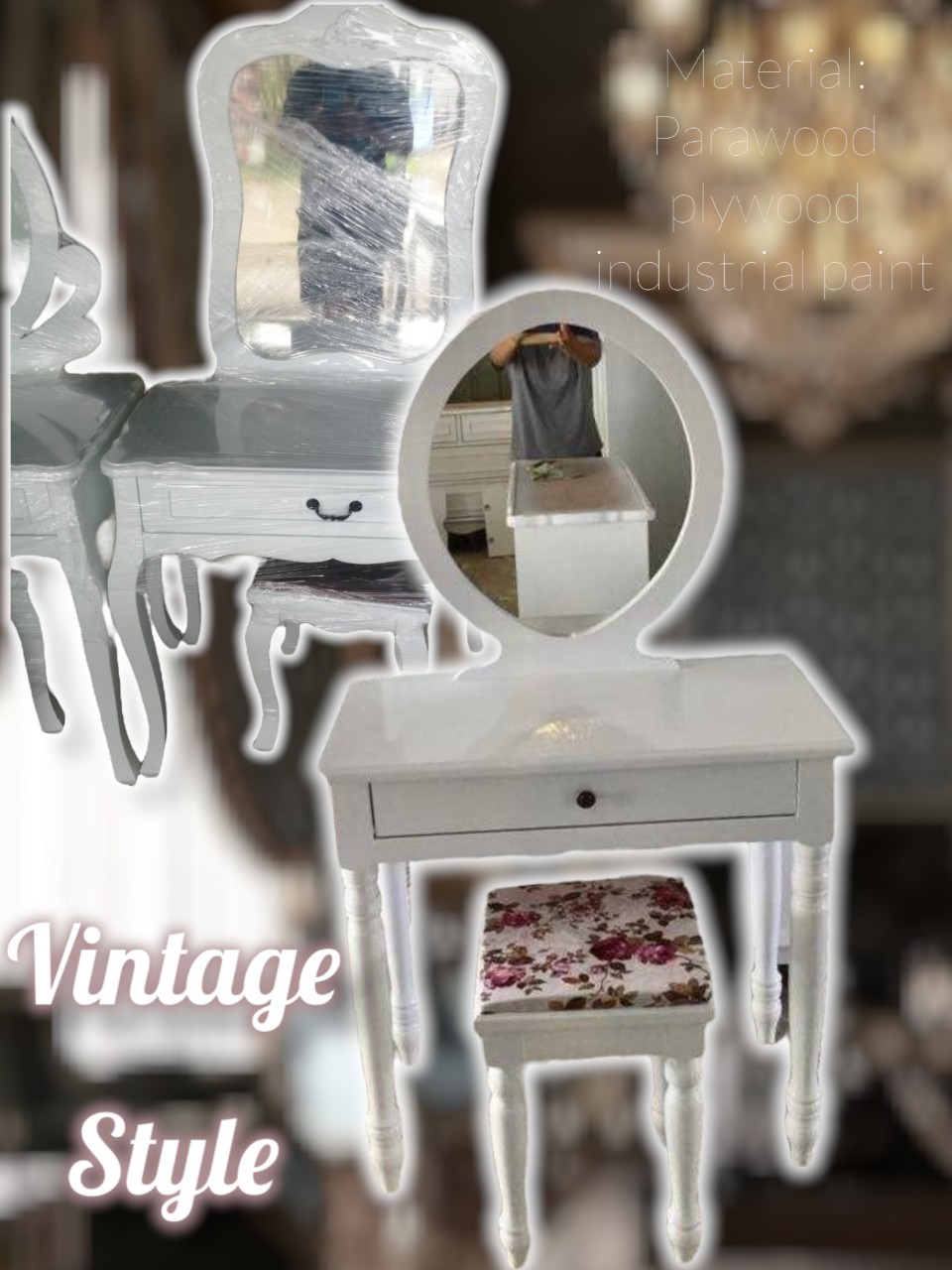 👑#shabbyChicStyle💄โต๊ะเครื่องแป้ง💁#โต๊ะกระจก🛋🛠ตู้vintage🔖สีขาว 12-09-003