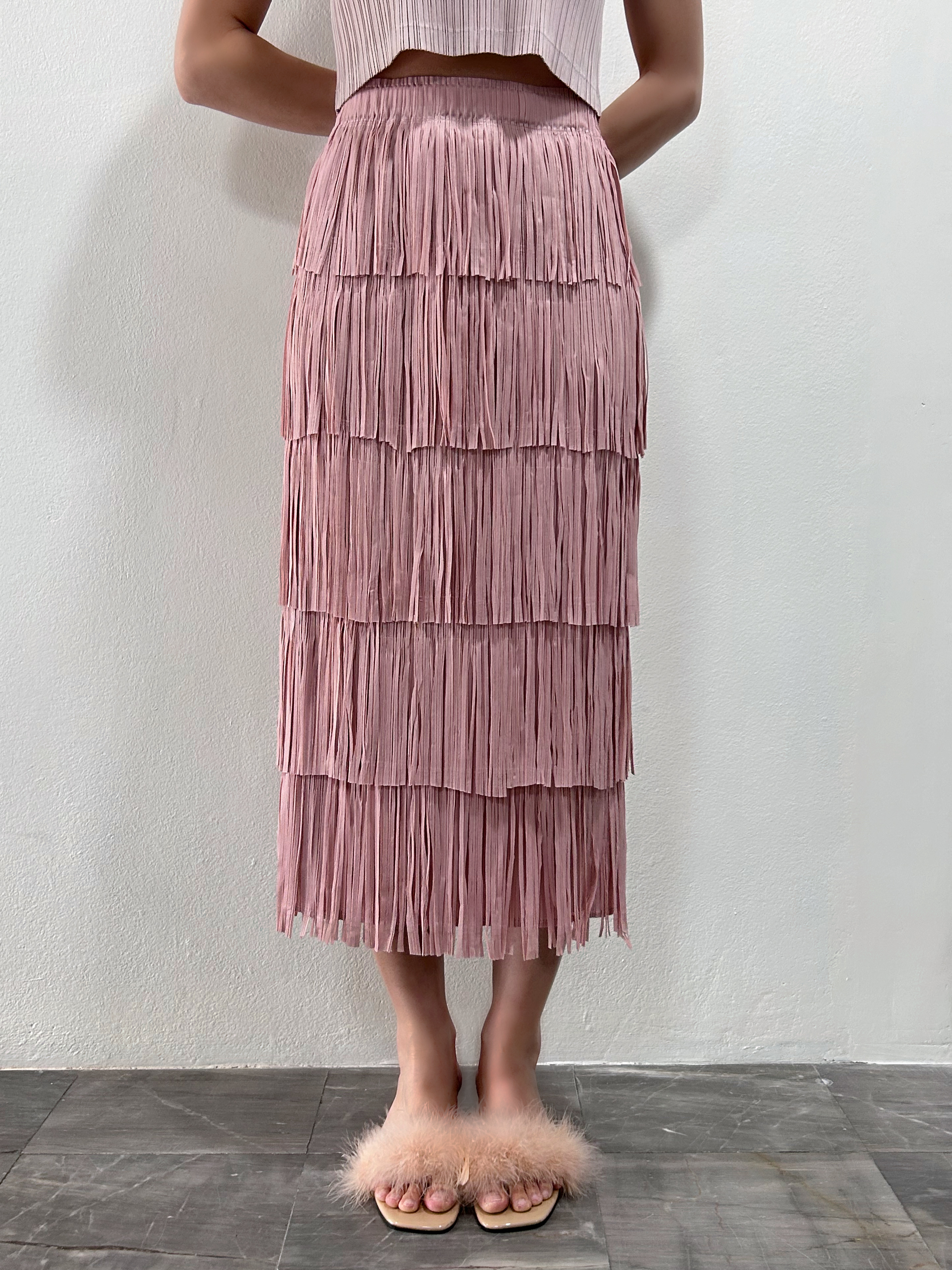 ปรับราคาลง20%!! ยาว 32นิ้ว! 2MUAY รุ่น GJO1053 กระโปรงพลีทคุณภาพ FRINGE LAYER PLEATED SKIRT 6 สี FREE SIZE