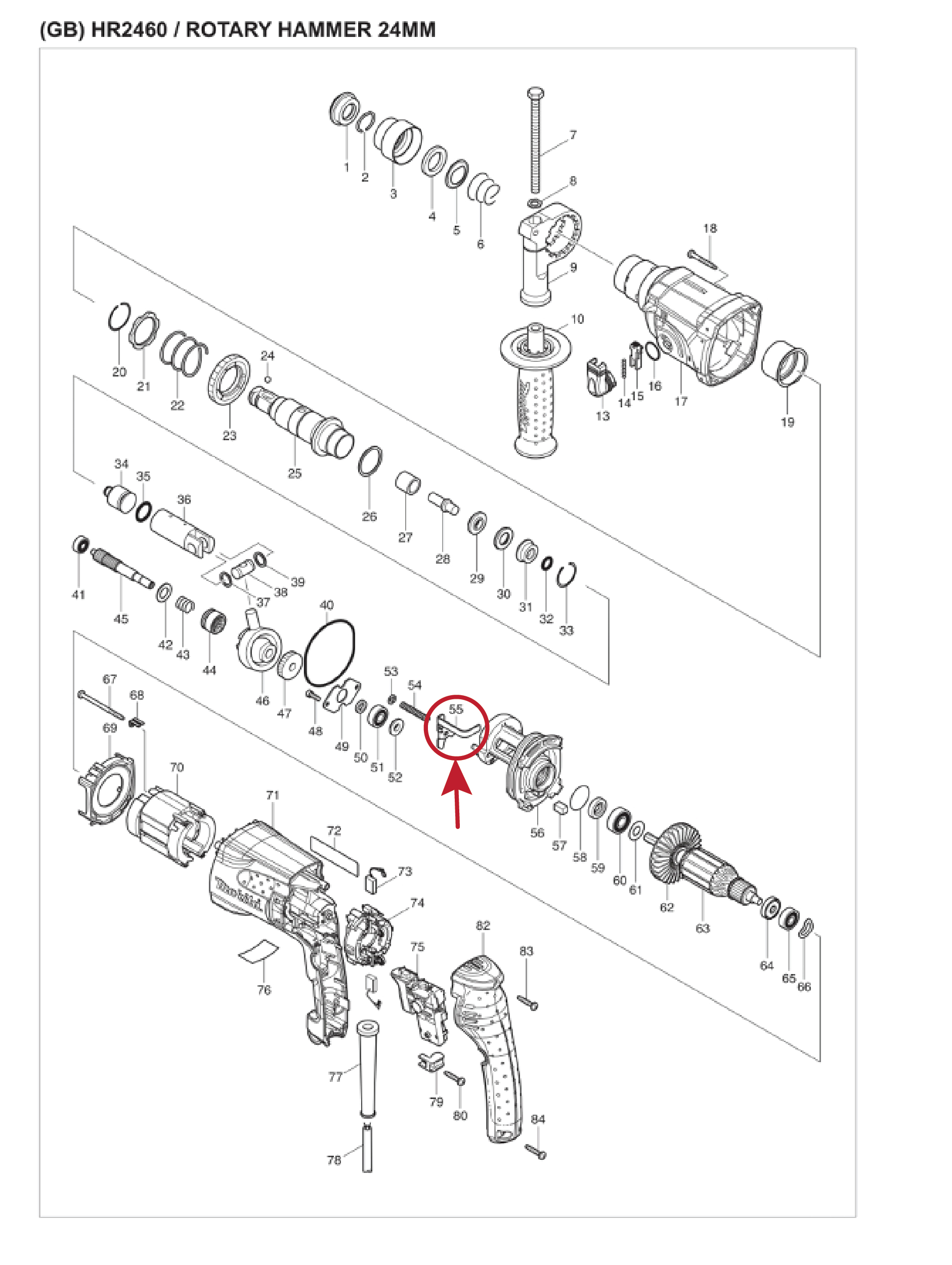 ขาเหล็ก (แท้) สว่านโรตารี่ Makita มากีต้า รุ่น HR2640F, HR2230 #55 (346035-0) (อะไหล่แท้100%) CHANGE PLATE
