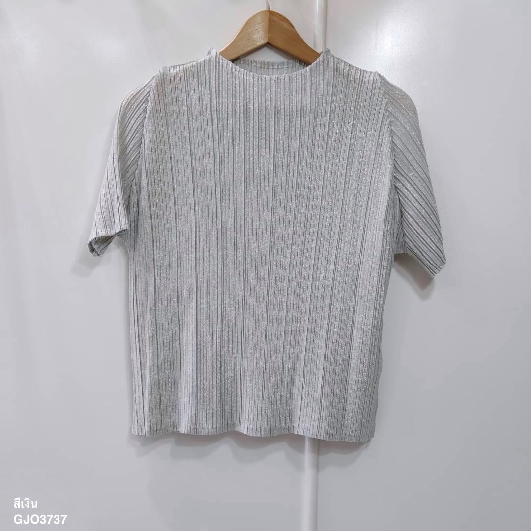 ปรับราคาลง20%!! 2MUAY รุ่น GJO3737 เสื้อพลีทคุณภาพ SHORT SLEEVE GLITTER PLEATED TOP 7 สี FREE SIZE