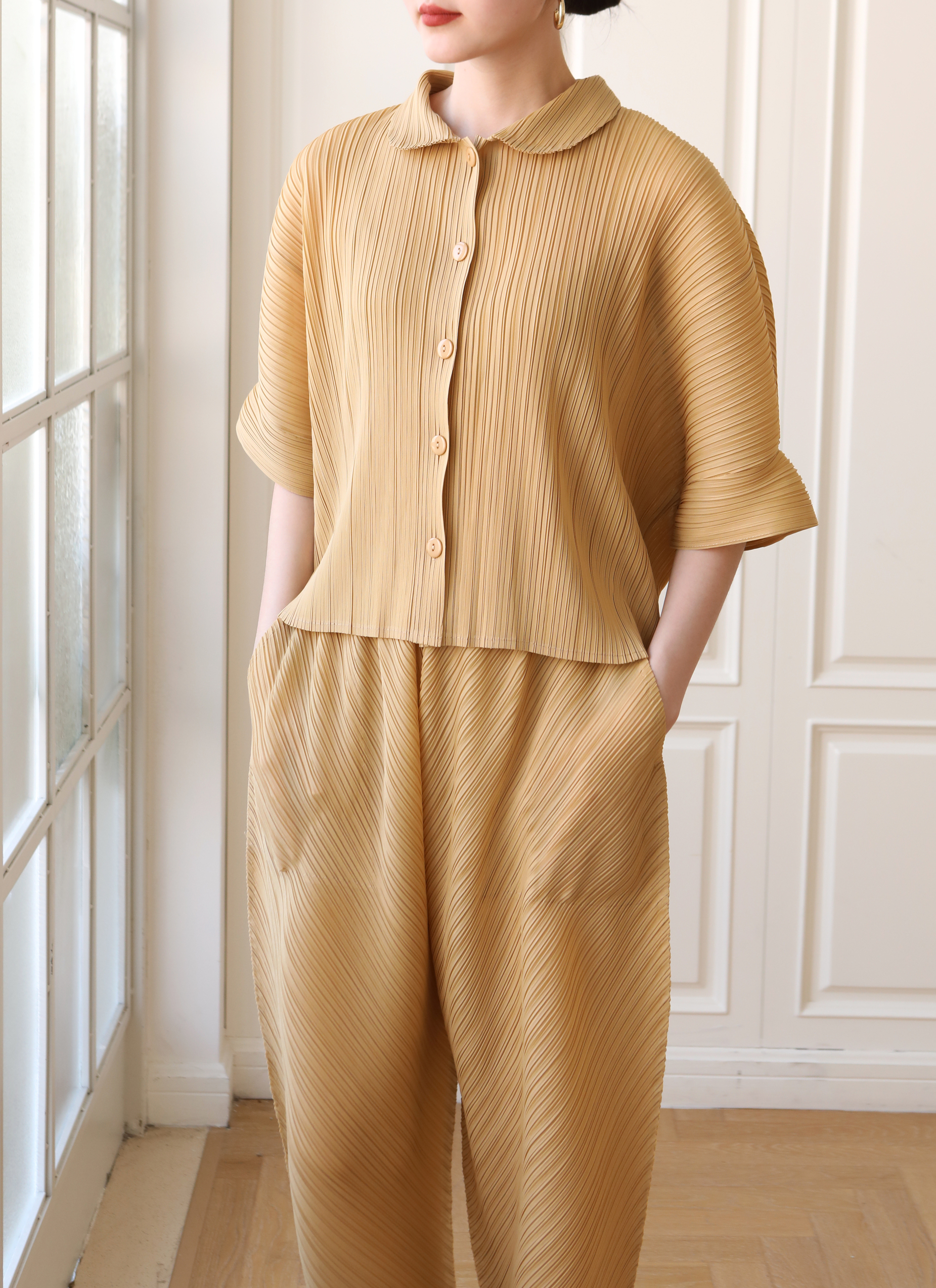 2MUAY รุ่น GJO3697 เสื้อผู้หญิง เสื้อพลีทคุณภาพ 12 สี FREE SIZE EVERYDAY COLLAR BUTTON FRONT PLEATED TOP