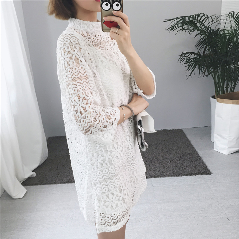 ชุดเดรสลูกไม้คอปิด ซิปซ่อนด้านหลัง ลายลูกไม้ตามแบบ มี 3 สี ดำ/เทา/ขาว