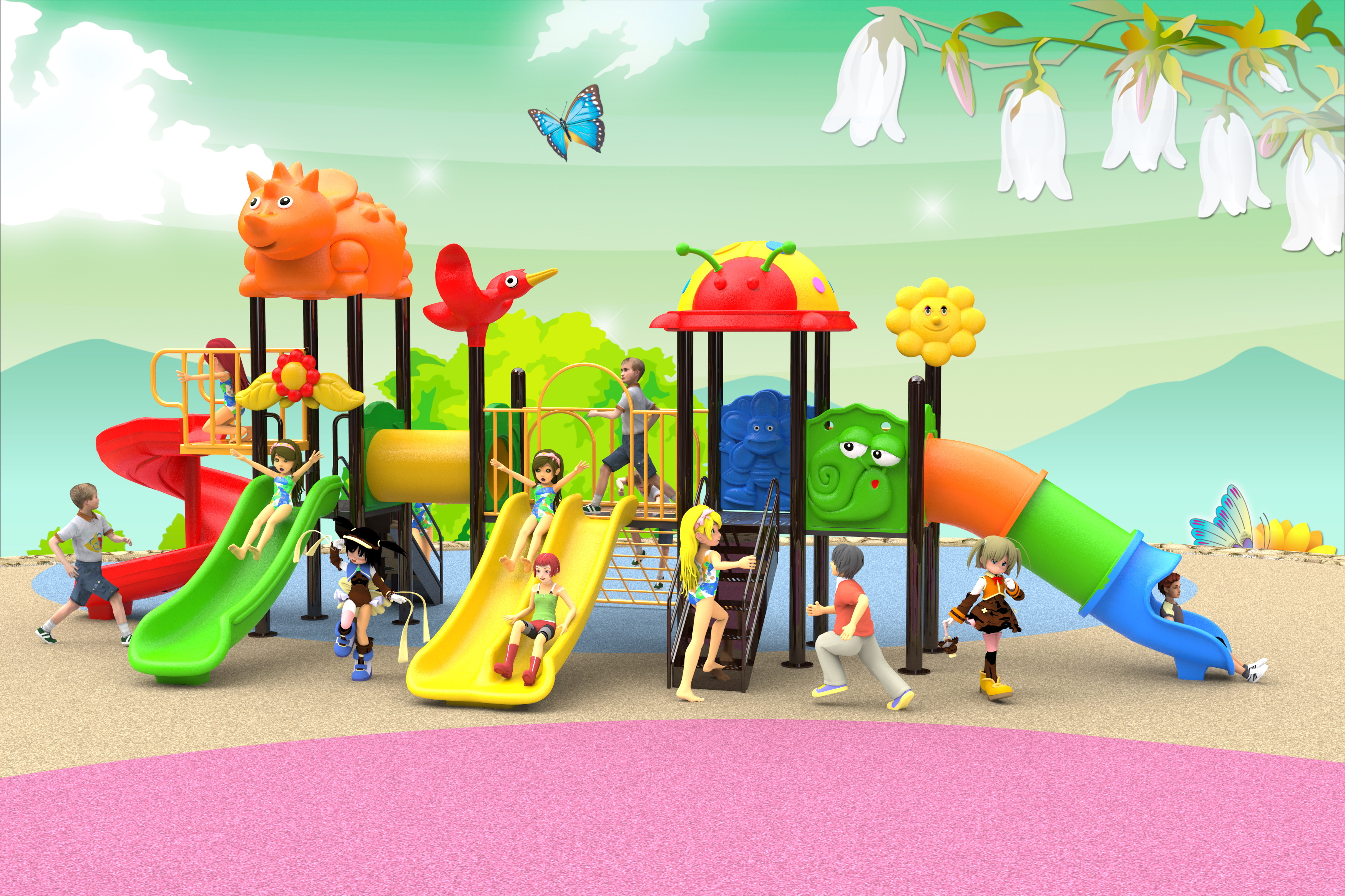 เครื่องเล่นสนามกลางแจ้ง ชุดสวนสนุกไดโนเพื่อนรัก , กระดานลื่นท่อ, สไลเดอร์ใหญ่ ,ของเล่น,ครุภัณฑ์สนามเด็กเล่น, สพฐ,โครงการโรงเรียนประชารัฐ playground,สไลเดอร์,ของเล่นเสริมพัฒนาการ,เครื่องเล่นสนาม, สนามเด็กเล่น