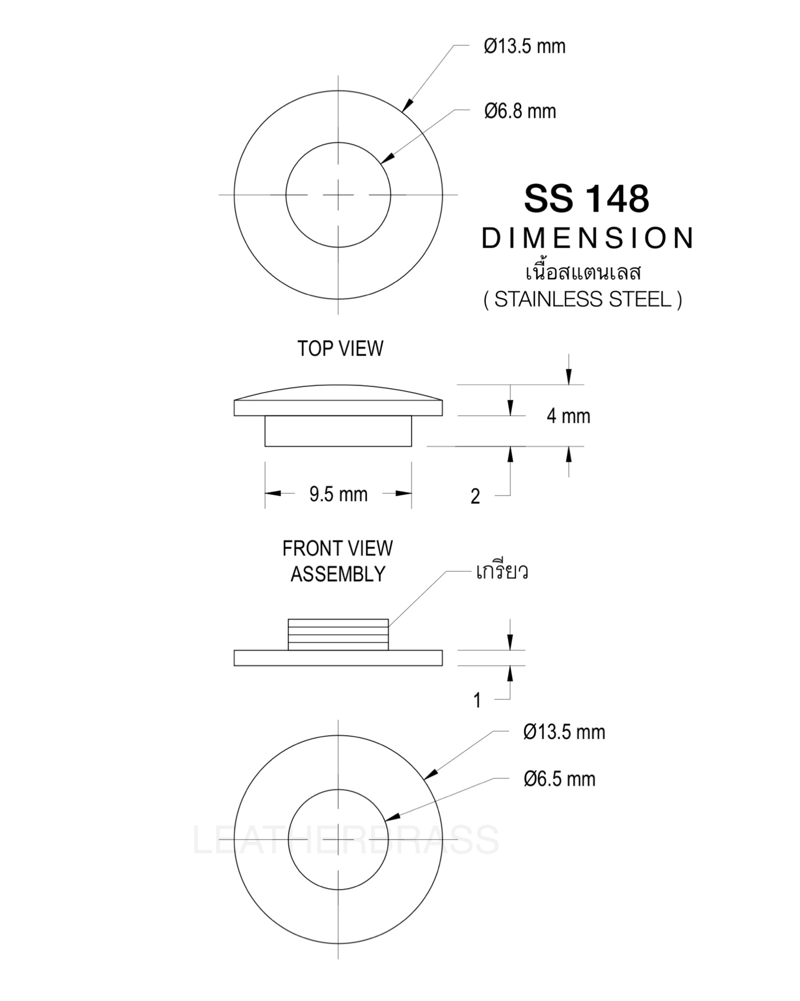 SS148 ตาไก่แบบเกลียว อะไหล่สเตนเลสชุบเงา **ราคาต่อชิ้น**อุปกรณ์กระเป๋า อุปกรณ์งานหนัง leatherbrass