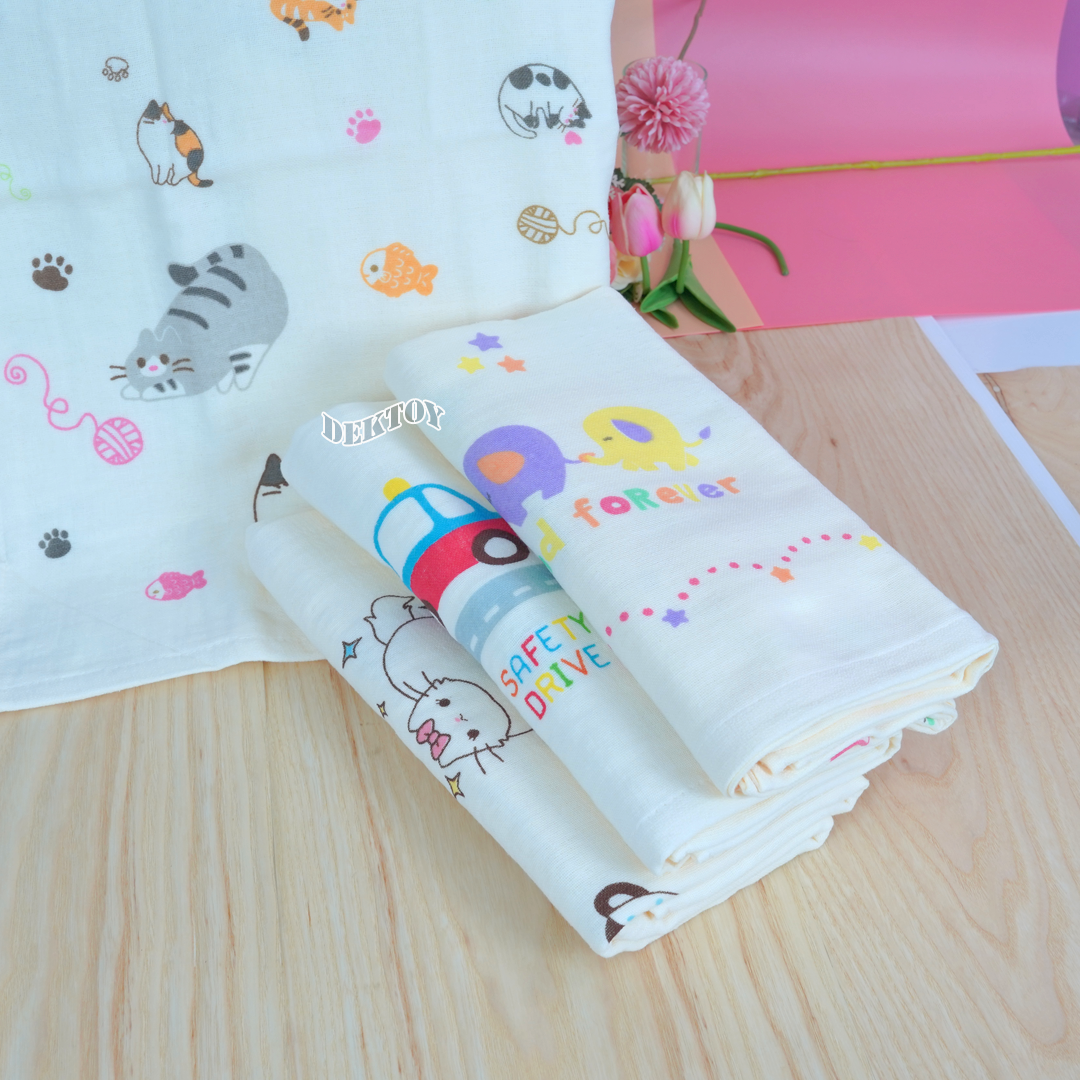 ผ้าเช็ดตัวเด็ก2หน้า ผ้าคอตตอน ผ้าขนหนู ไซส์ 24 x 48 นิ้ว