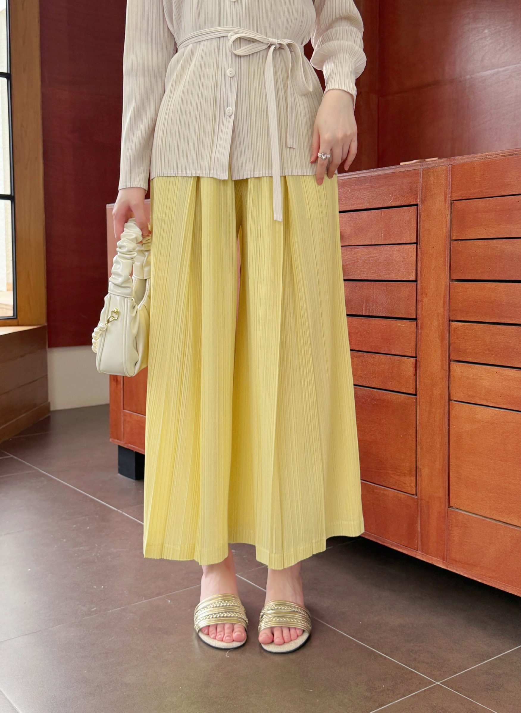 ยาว36นิ้ว! 2MUAY รุ่น GJO10237 กางเกงพลีทคุณภาพ FLOWY WIDE LEG PLEATED PANT 8 สี FREE SIZE