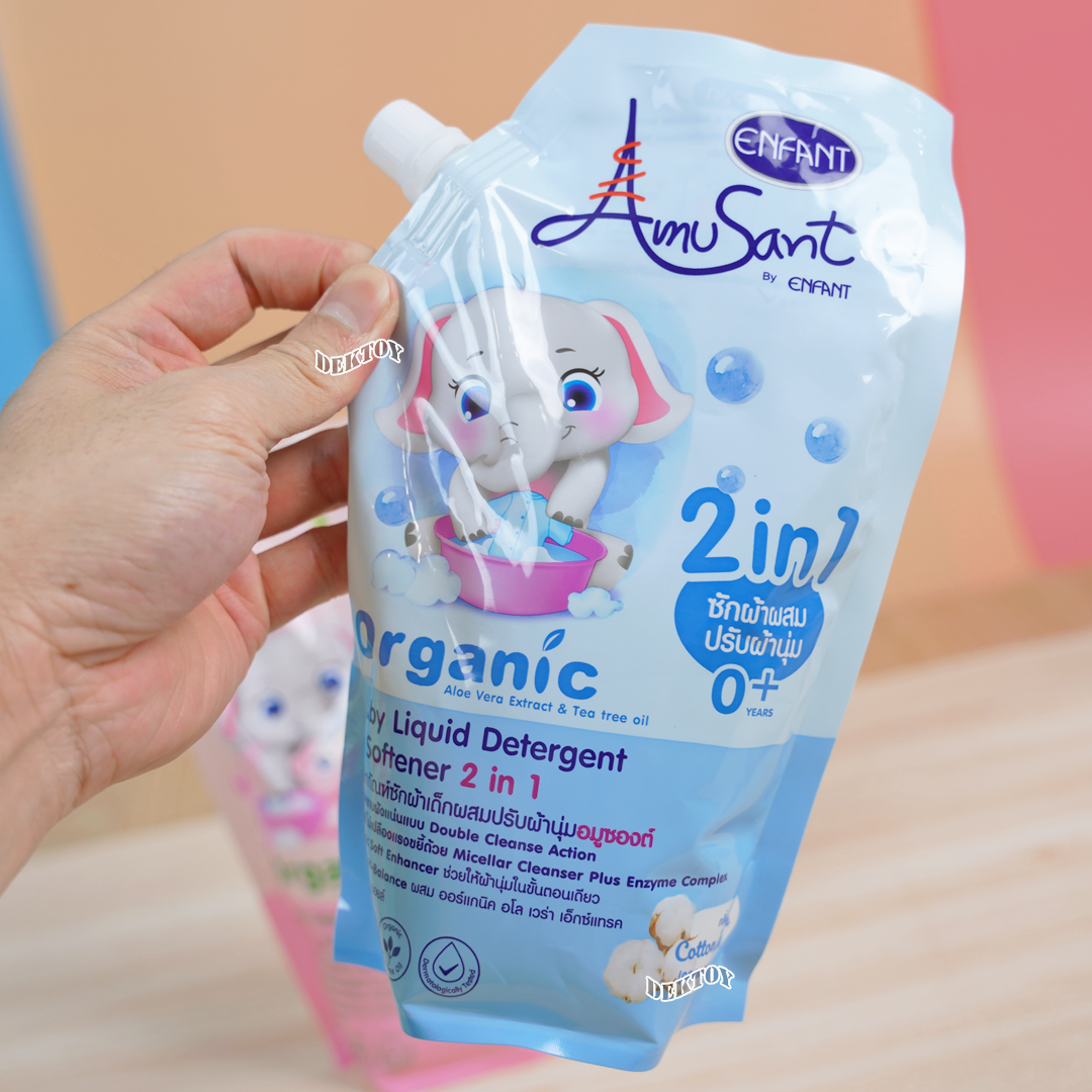 Enfant Amusant อมูซองต์ น้ำยาซักผ้าเด็ก ผสมปรับผ้านุ่ม 2 in1 สูตรออร์แกนิค ขนาด 600 มล.