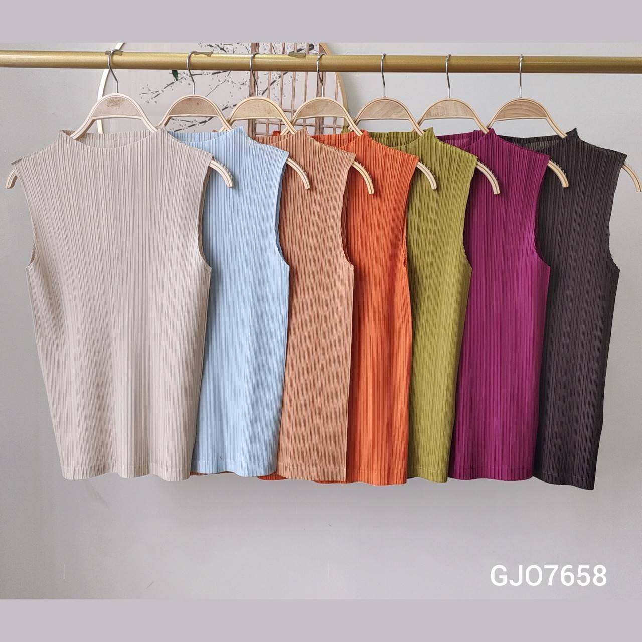 2MUAY BASIC รุ่น GJO7658 BASIC HIGH NECK PLEATED TOP เสื้ออัดพลีทงานคุณภาพ 22สี FREE SIZE