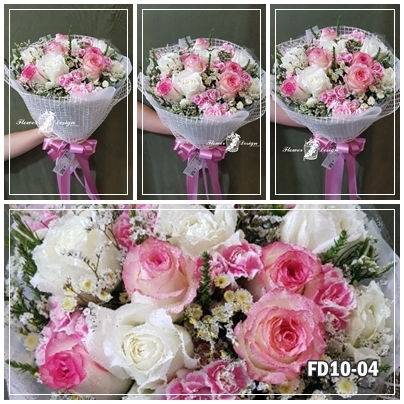 FD10-04 : ช่อกุหลาบขาว-ชมพู