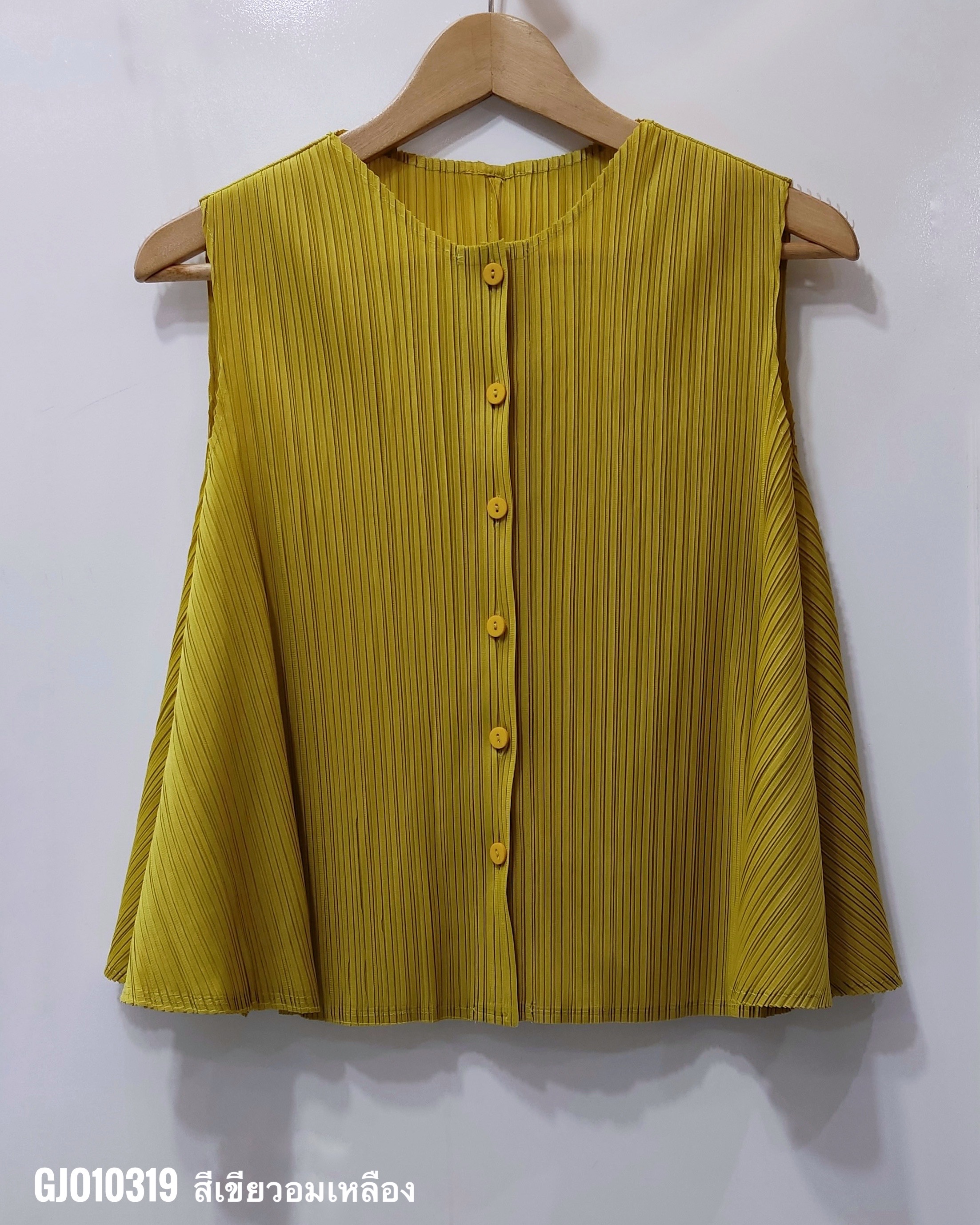 2MUAY รุ่น GJO10319 เสื้ออัดพลีท SLEEVELESS BUTTON FRONT PLEATED TOP 12 สี FREE SIZE