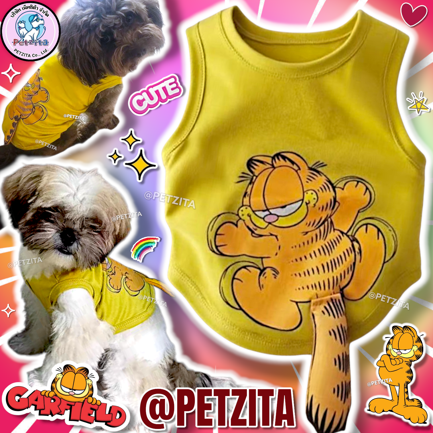 🇹🇭พร้อมส่ง🇹🇭 🏵🌼 เสื้อแขนกุดสีเหลืองลายการ์ฟีลด์น่ารัก FOR PET สุนัข หมา แมว สัตว์เลี้ยง