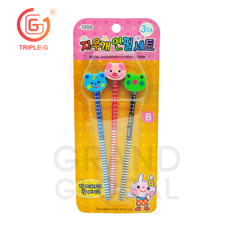 Triple-G ดินสอ หัวยางลบ แฟนซี ลายสัตว์น่ารัก แพ๊ค 3 แท่ง