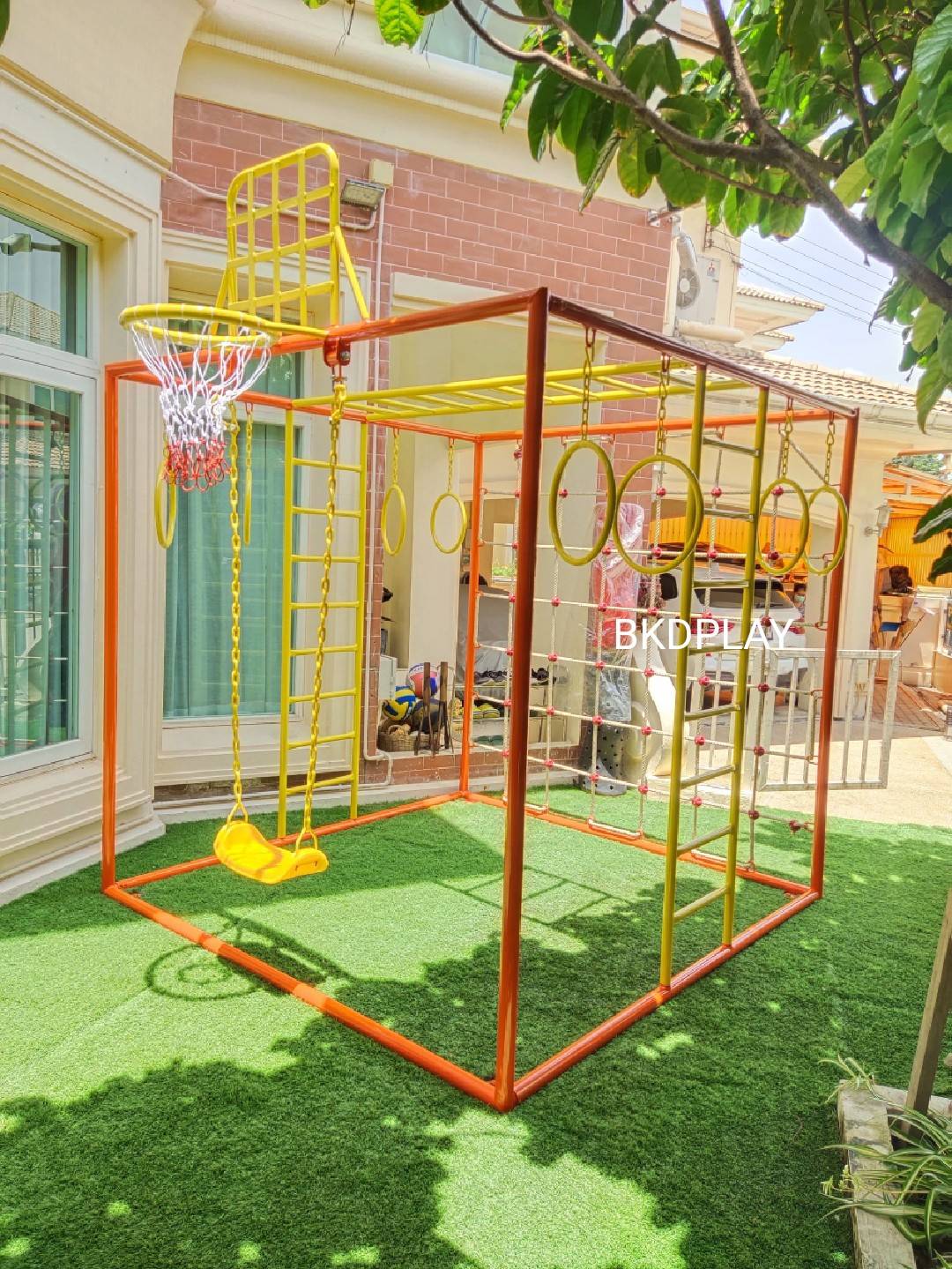 ลูกเต๋าปีนป่าย ชุดรวมปีนป่ายสี่เหลี่ยมA2 ปีนป่ายเชือก พร้อมบาร์โหน บาร์ไต่ ชิงช้า เครื่องเล่นสนามเหล็ก เครื่องเล่นสนามกลางแจ้ง OutdoorPlayground