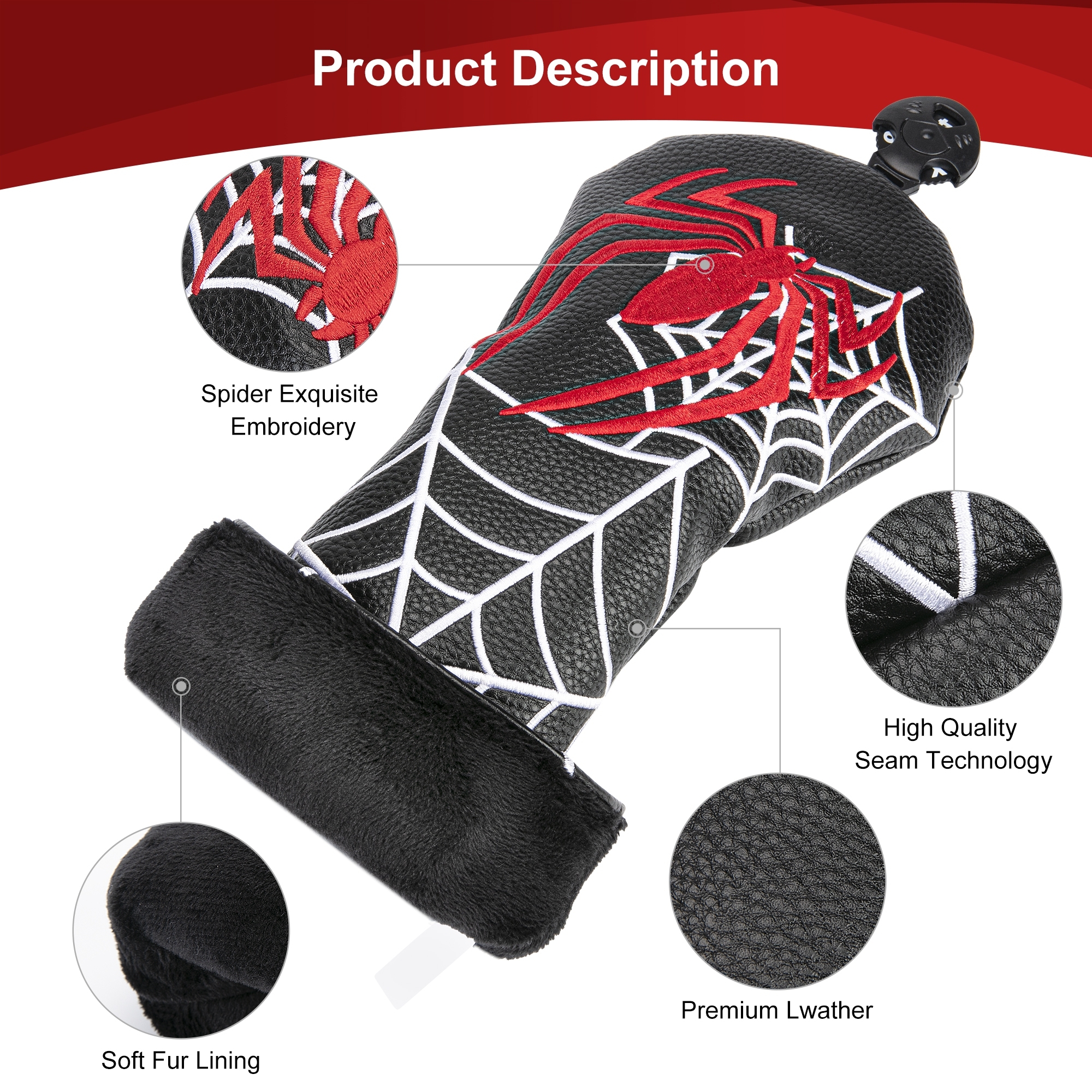 DRIVER GOLF CLUB HEAD COVER SPIDER ปลอกคลุมหัวไม้กอล์ฟ DRIVER หัวไม้หนึ่ง ลายแมงมุมสุดเท่ไม่ซ้ำใคร หนัง PU เกรดพรีเมี่ยม!! G0-207 ( 1 PCS.)