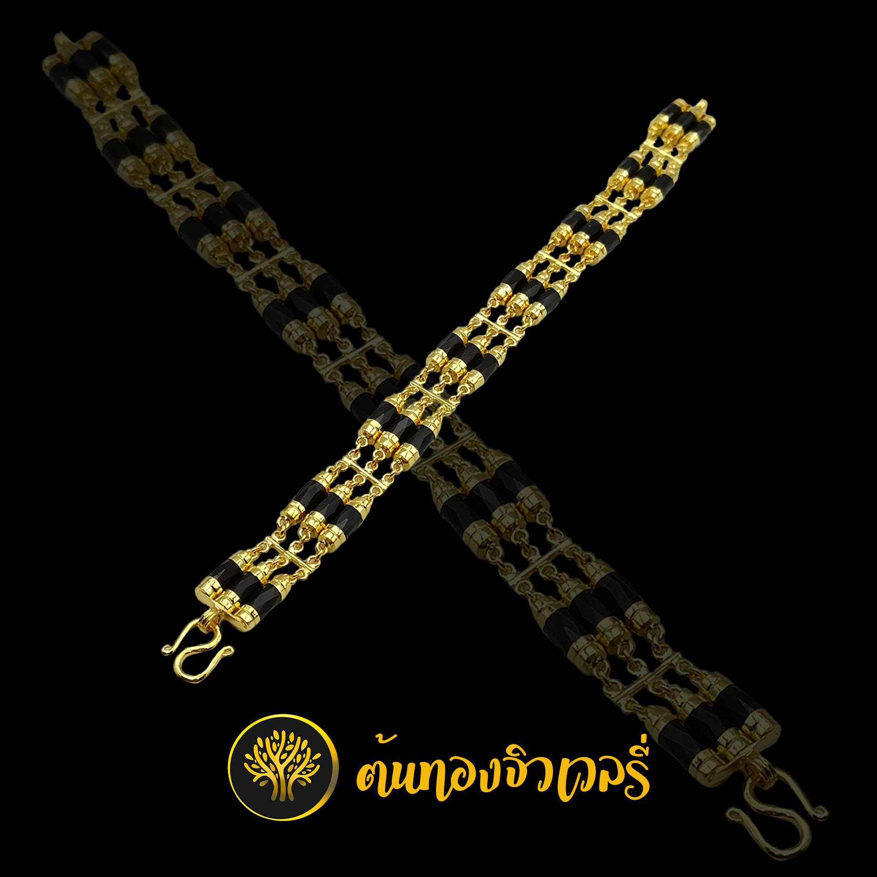 สร้อยข้อมือโกเมนทอง แถวเรียง3เม็ด