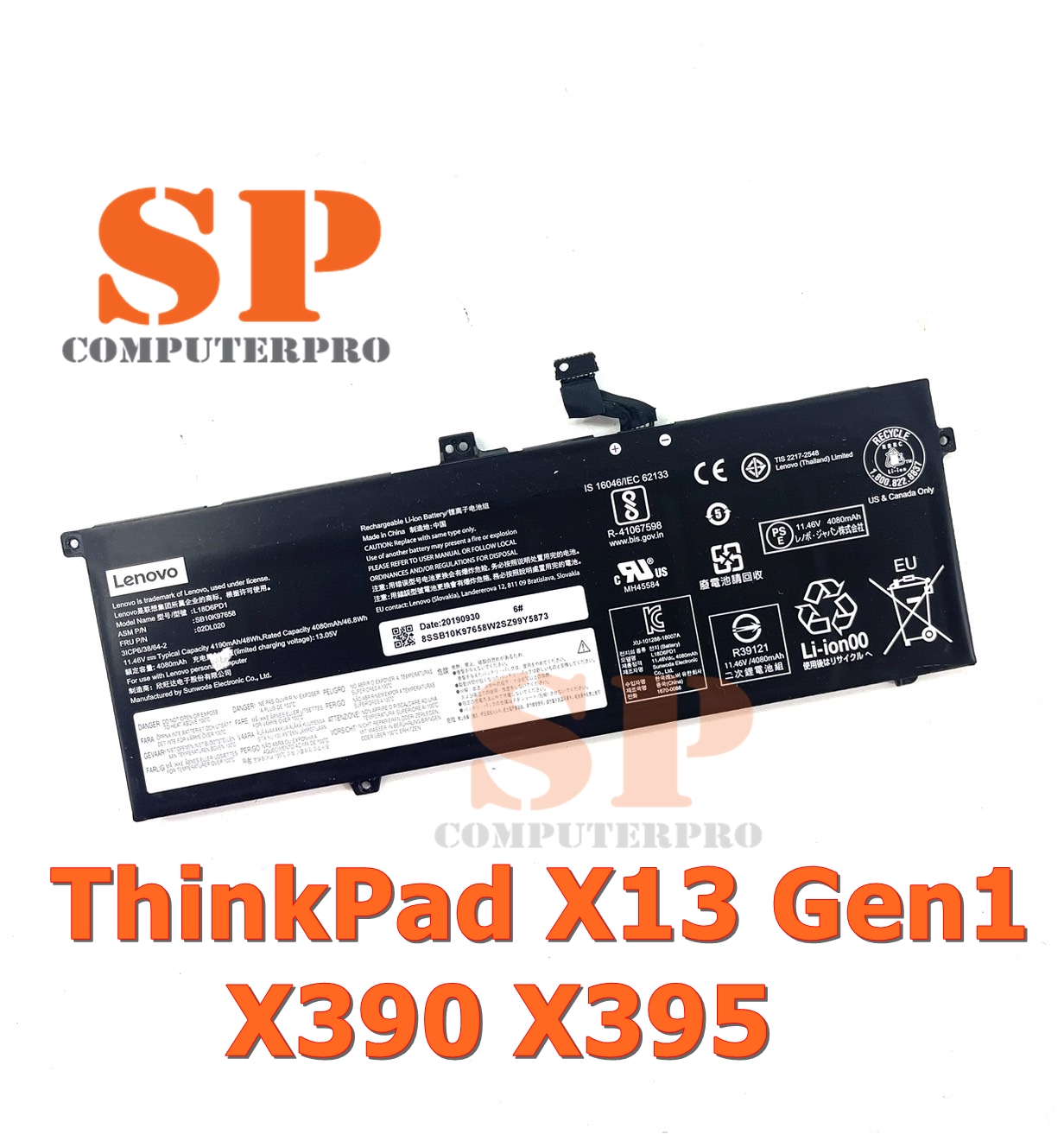 LENOVO BATTERY แบตเตอรี่แท้ LENOVO THINKPAD X13 X390 X395 ThinkPad X13 Gen1 Type 20UF, 20UG