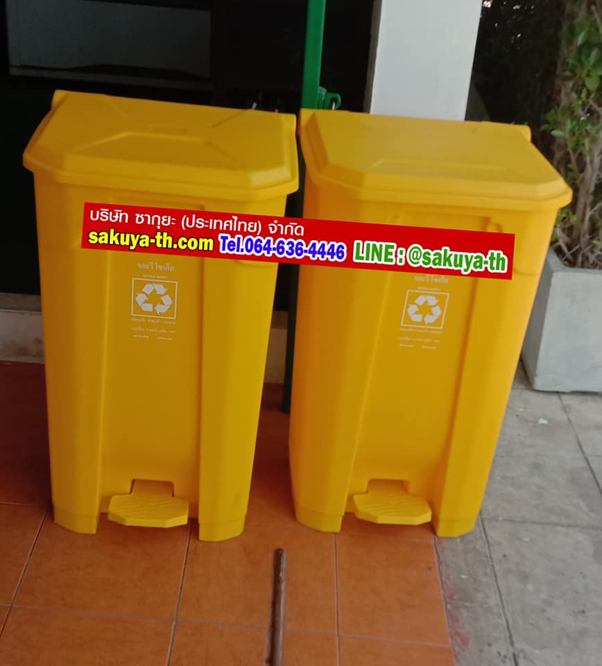 ถังขยะแยกประเภท เท้าเหยียบ ทรงเหลี่ยม 65 ลิตร