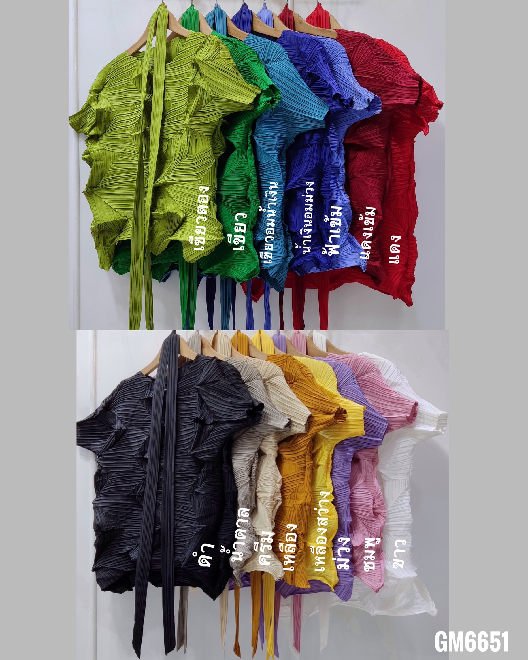 อกถึง 42 นิ้ว 2MUAY รุ่น GM6651 เสื้ออัดพลีท SHORT SLEEVE ZIG ZAG PLEATED TOP 15 สี FREE SIZE