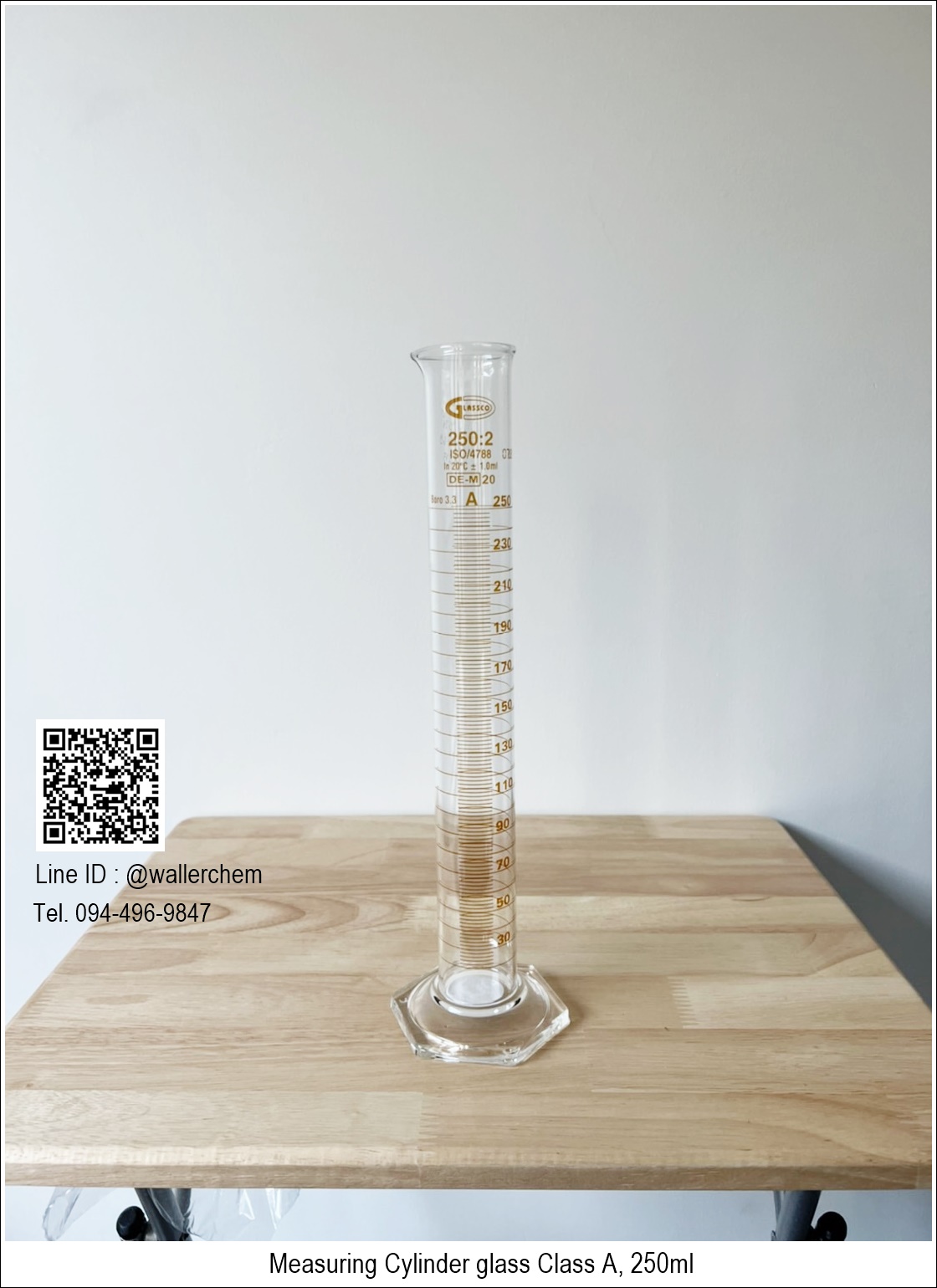 กระบอกตวงเเก้ว ขนาด 250ml, Measuring Cylinder Class A