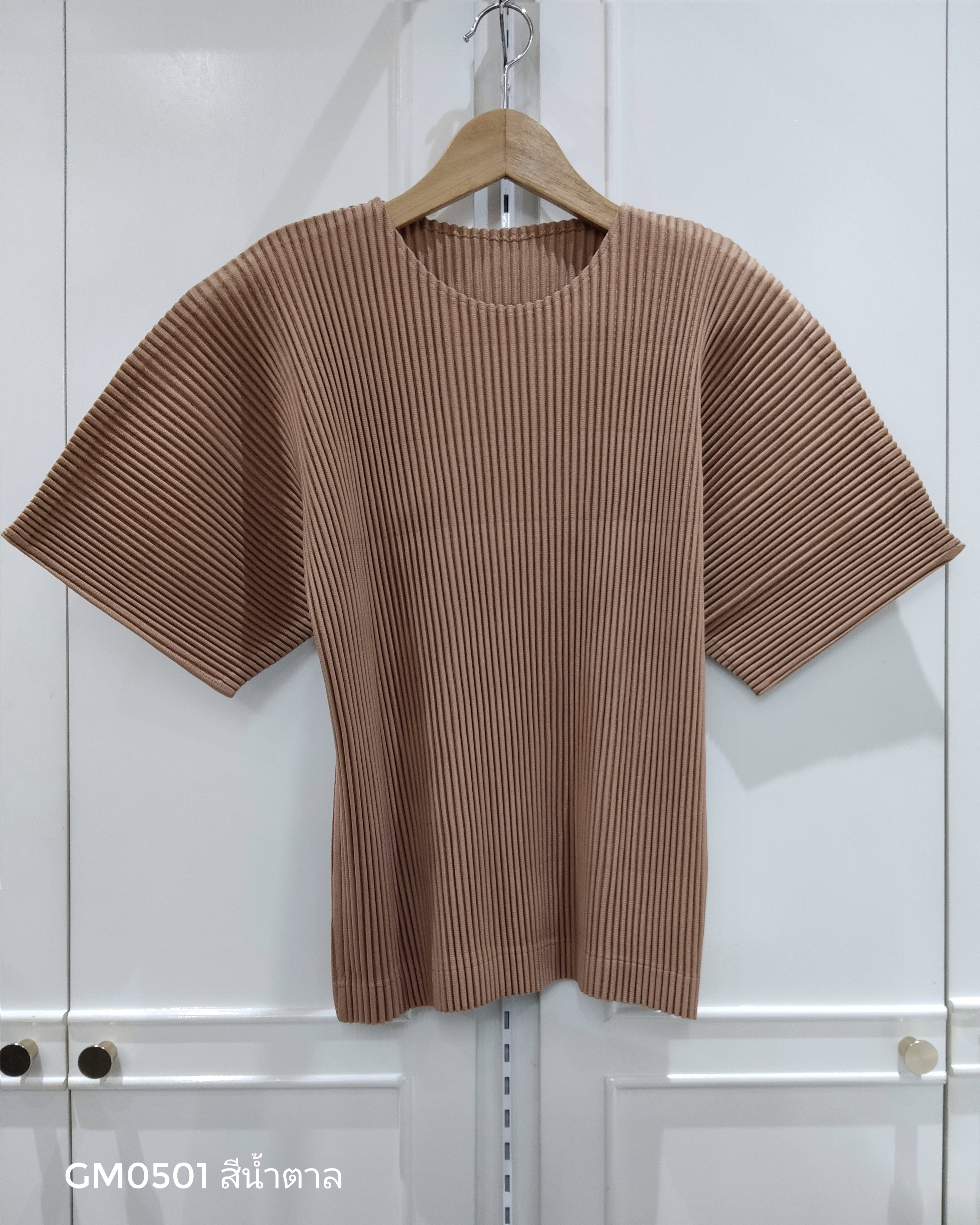 อกถึง42 ยาว22นิ้ว 2MUAY รุ่น GM0501 เสื้ออัดพลีท THICK SHORT SLEEVE PLEATED TOP 24 สี FREE SIZE