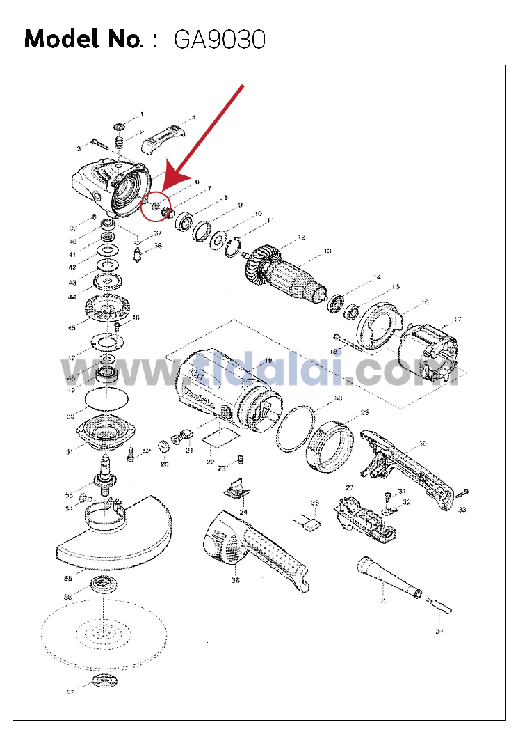 น็อตล็อคปลายทุ่น (แท้) (252194-9) Makita มากีต้า รุ่น M9000,B, GA7020, GA7030, GA9030 #6 - Maktec มาคเทค รุ่น MT900, MT901, MT902 #5 M8 (252194-9) (อะไหล่แท้100%)