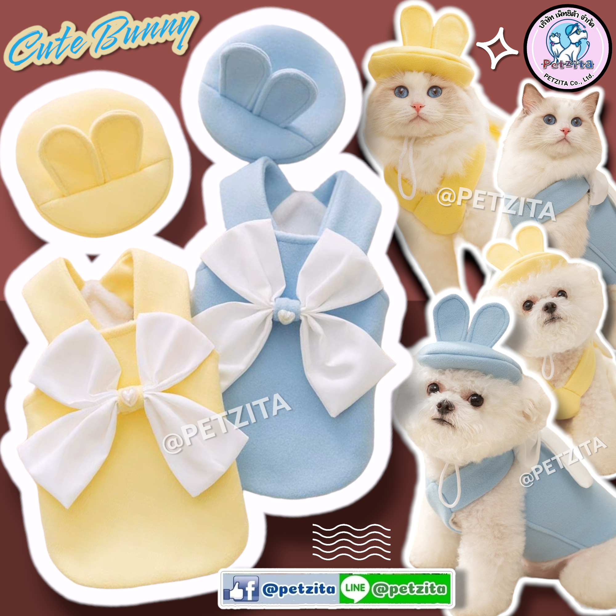 🇹🇭พร้อมส่ง🇹🇭 ♥️♥️ เซ็ทเสื้อ+หมวก สไตล์คุณหนู น่ารักสดใสมากจ้า งานแบรนด์ for pet เสื้อผ้าสัตว์เลี้ยง สุนัข หมา แมว