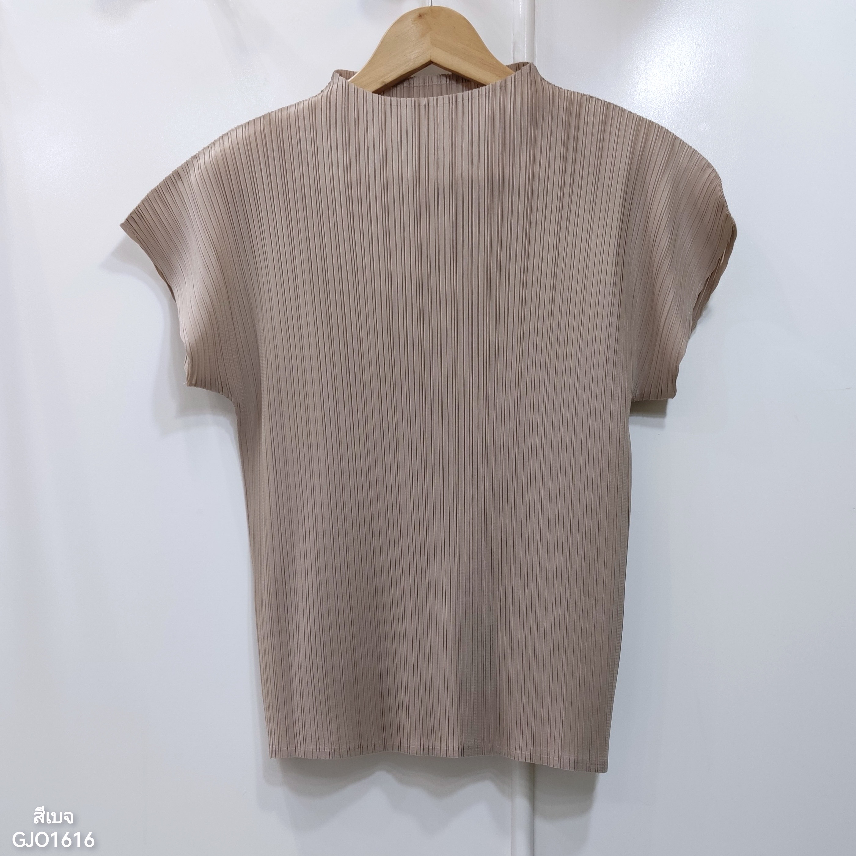 2MUAY รุ่น GJO1616 เสื้อพลีทคุณภาพ HIGH NECK SHORT SLEEVE PLEATED TOP 15 สี FREE SIZE