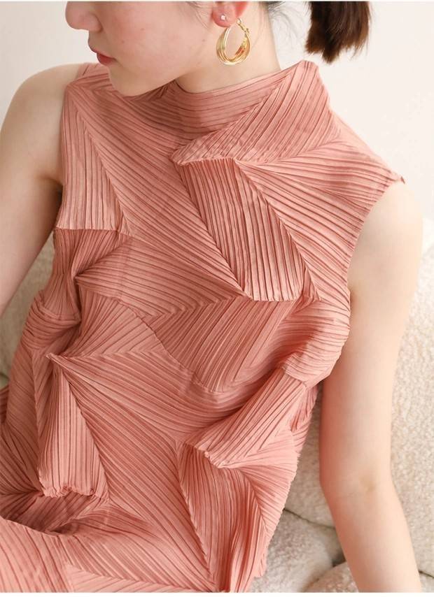 2MUAY รุ่น GJO6613 เดรสอัดพลีทงานคุณภาพ SLEEVELESS ZIGZAG PLEATED DRESS 9สี FREE SIZE