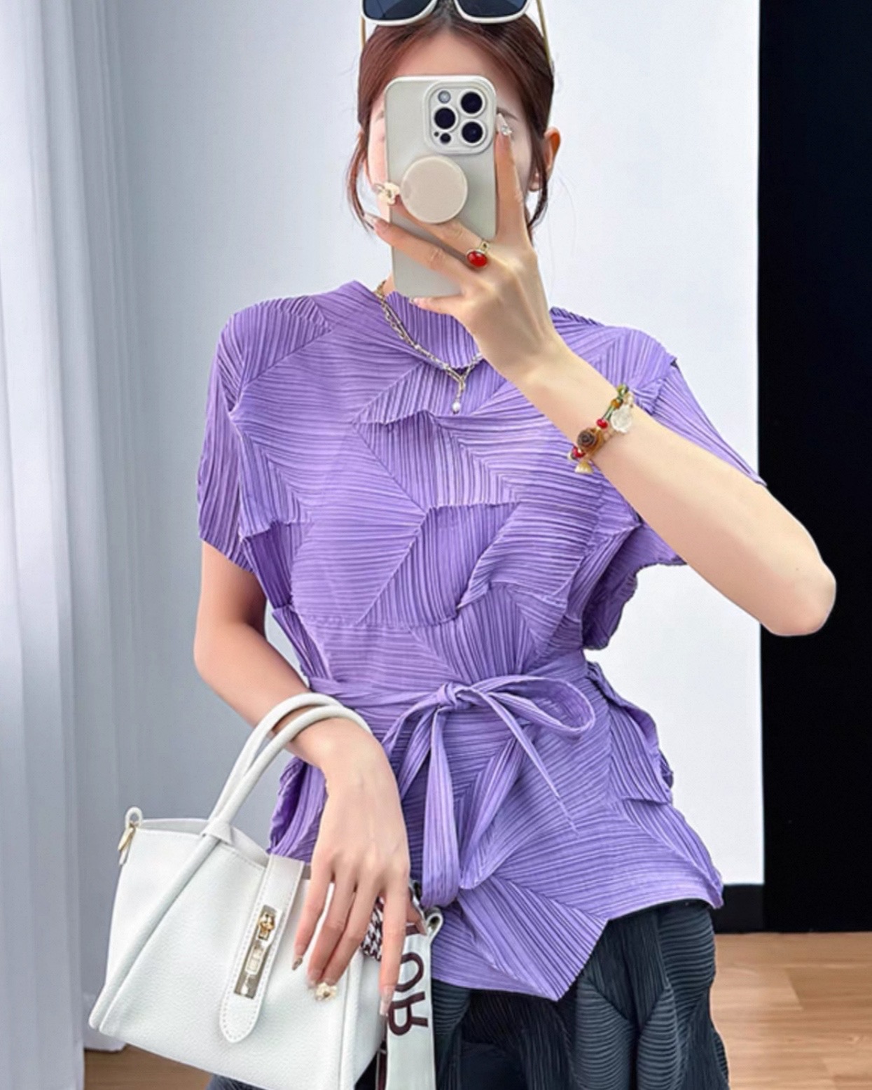 อกถึง 42 นิ้ว 2MUAY รุ่น GM6651 เสื้ออัดพลีท SHORT SLEEVE ZIG ZAG PLEATED TOP 15 สี FREE SIZE