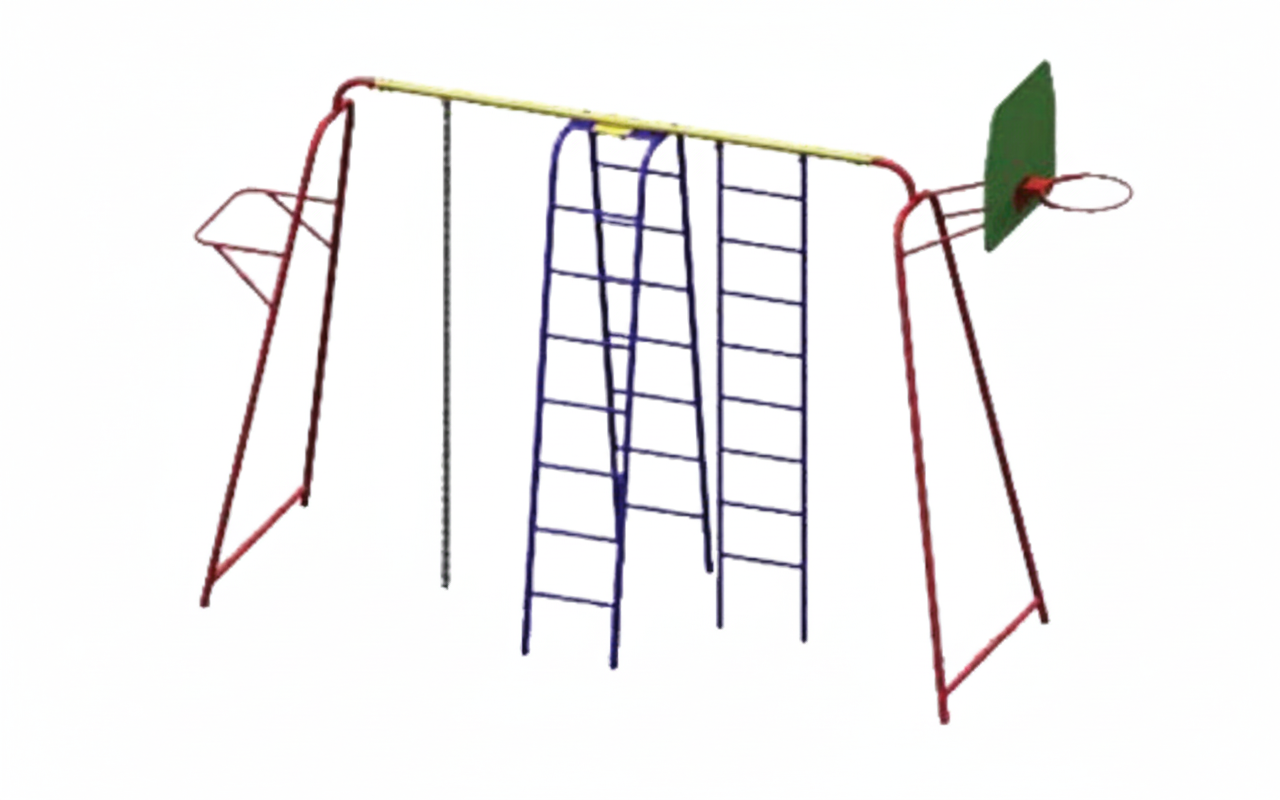 บาร์ปีนป่าย+แป้นบาส เครื่องเล่นสนาม กลางแจ้ง เหล็ก, สนามเด็กเล่น ,OutdoorPlayground, เครื่องเล่น สพฐ. โรงเรียน ศูนย์เด็กเล็ก ขนาด 150 x 300 x 200 ซม.