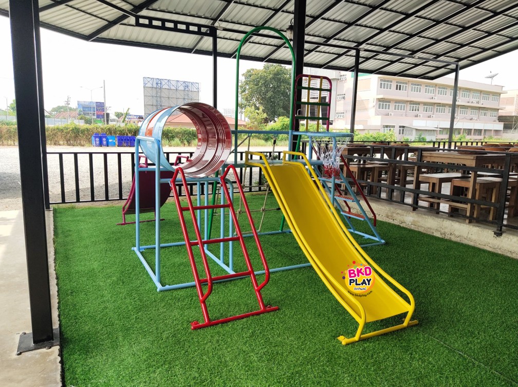 เครื่องเล่นสนามชุดรวมD ประกอบด้วยสไลเดอร์ปีนป่ายแป้นบาสและถังลอด, เครื่องเล่นสนามกลางแจ้ง , เครื่องเล่นสนามเหล็ก, ของเล่น, OutdoorPlayground,สนามเด็กเล่น,เครื่องเล่นงบสพฐ.ประชารัฐ ราคาโรงงาน
