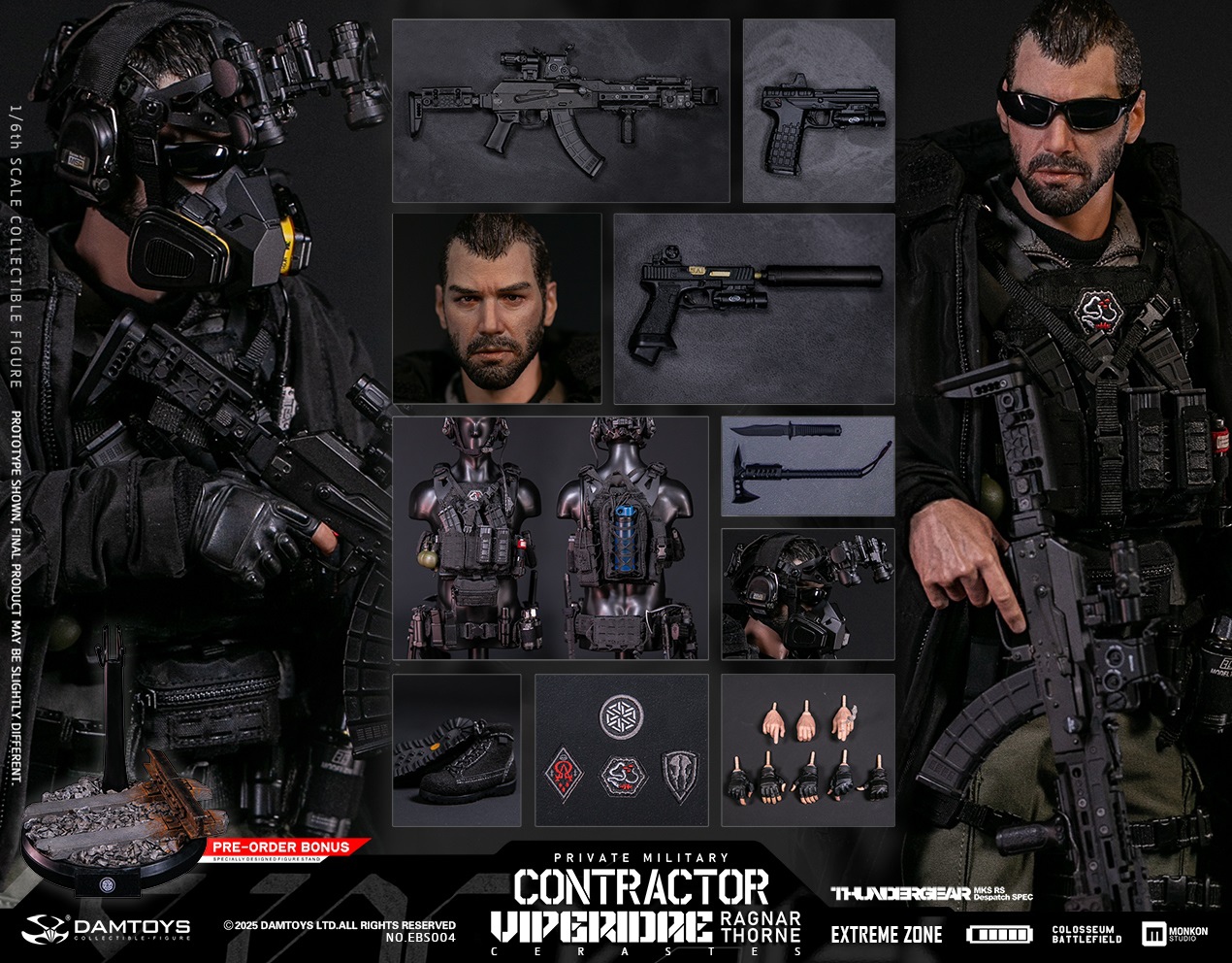 [สั่งจอง] DAMTOYS EBS004 1/6 : EXTREME ZONE PMC “VIPERIDAE CERASTES”RAGNAR THORNE Collectible Figure Specifications