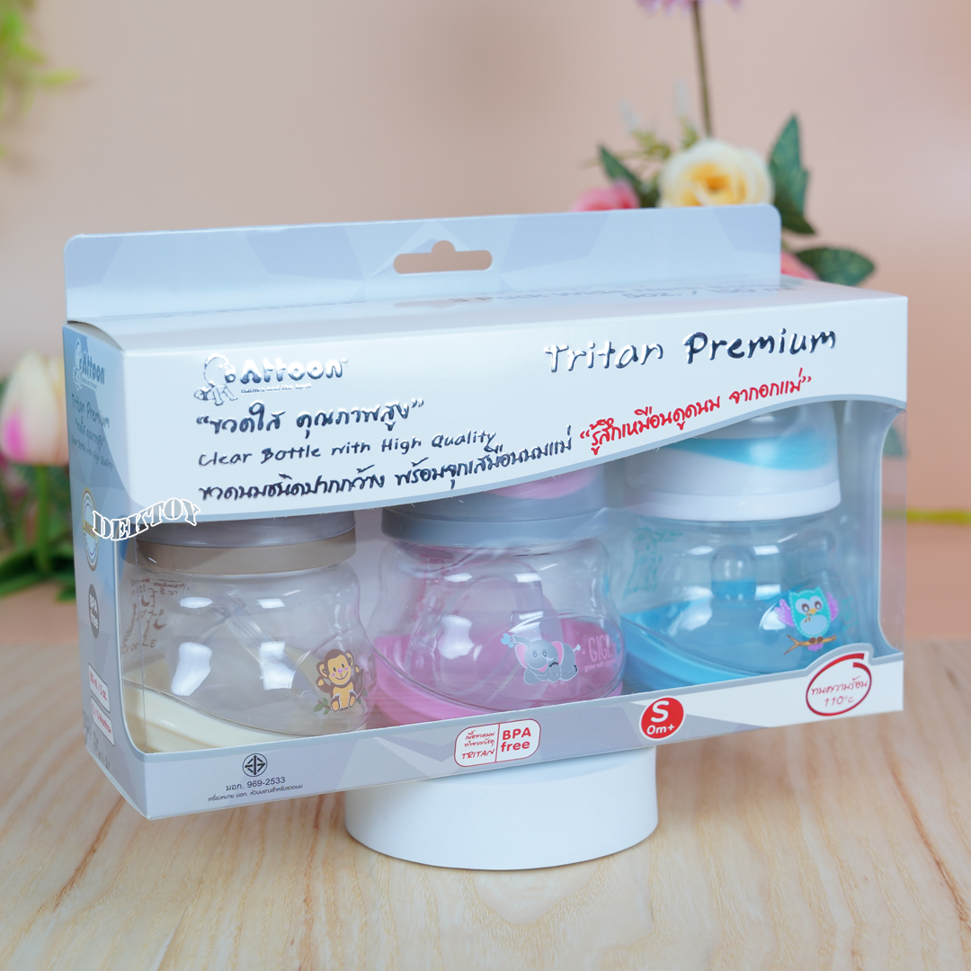 Attoon ขวดนมแอทตูนคอกว้าง5ออนซ์ Tritan แพ็ค3ขวด