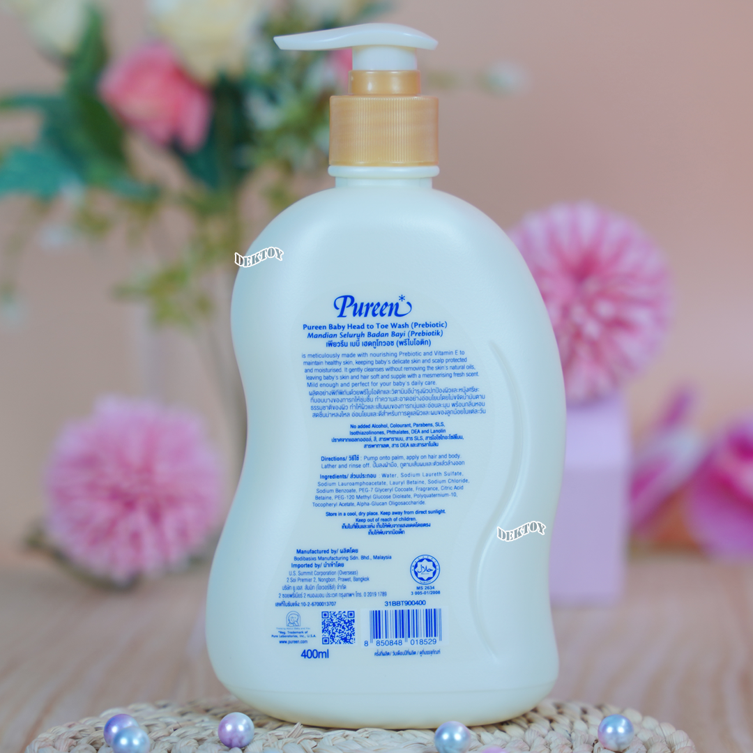 Pureen เพียวรีน เบบี้ บาธ เบบี้แชมพู เฮดทูโทรวอช พรีไบโอติก 400 มล.
