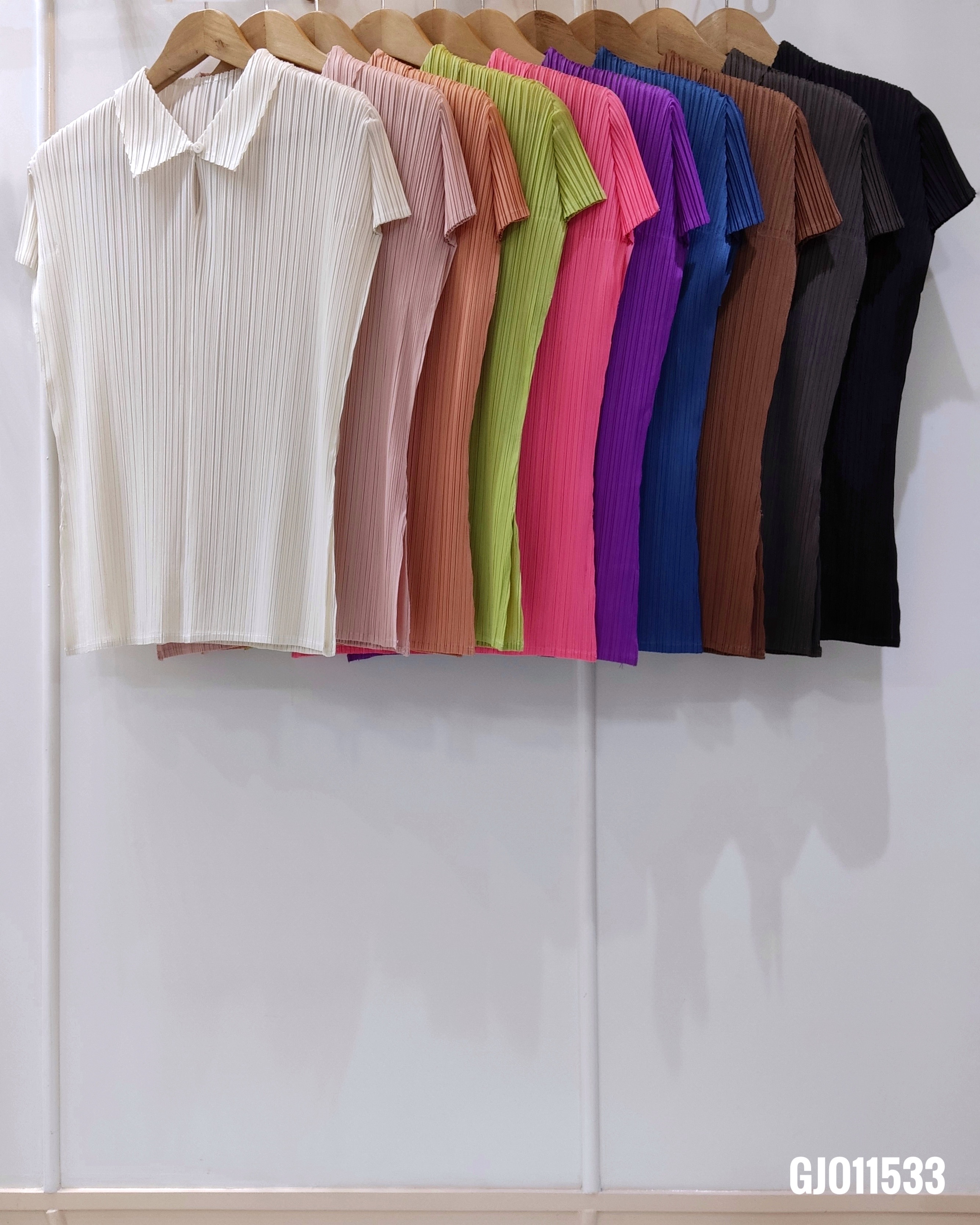 2MUAY รุ่น GJO11533 เสื้ออัดพลีท PLEATED MOCK COLLAR TOP 10 สี FREE SIZE
