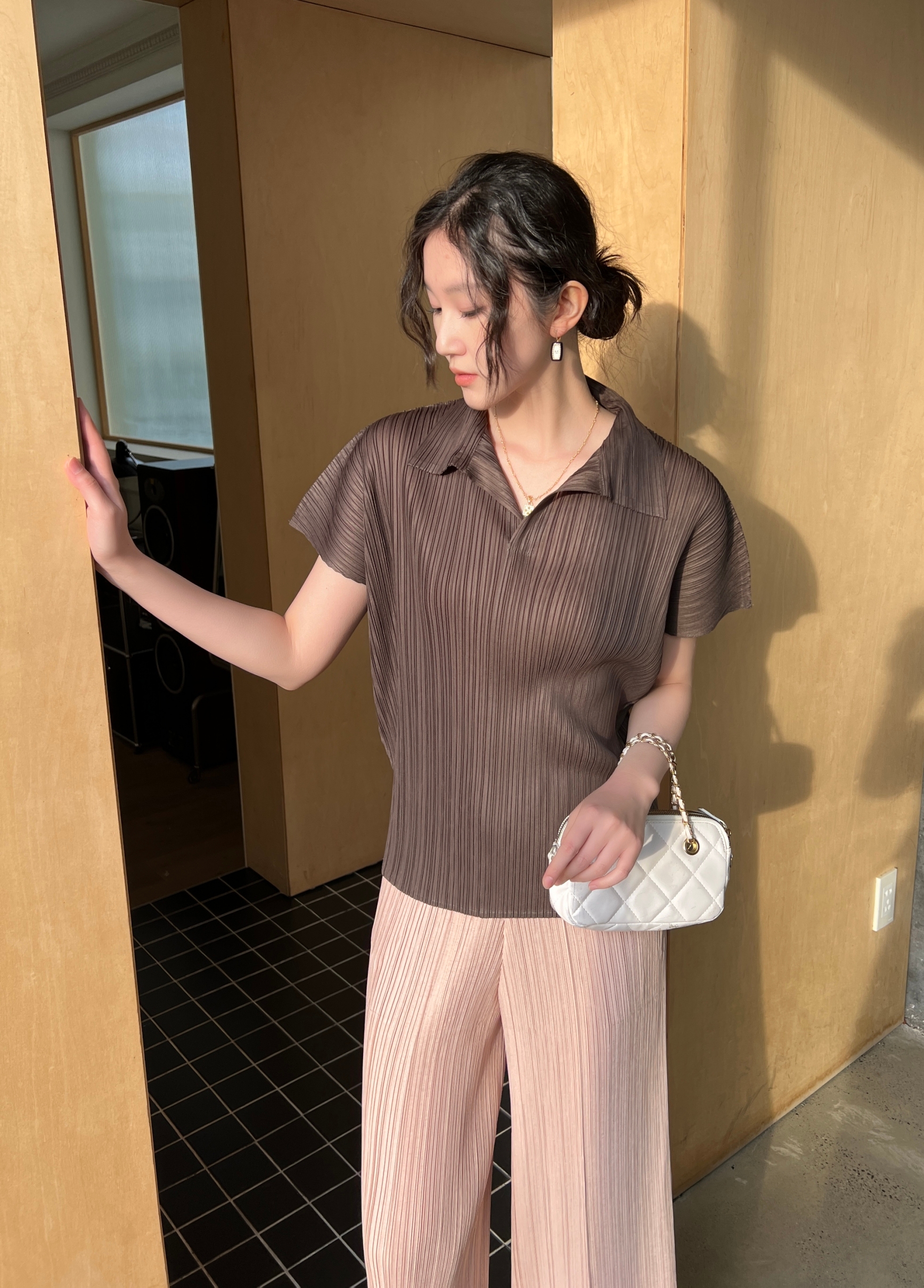 2MUAY รุ่น GJO3969 เสื้ออัดพลีทคุณภาพ BAT SLEEVE COLLAR PLEATED TOP 8 สี FREE SIZE