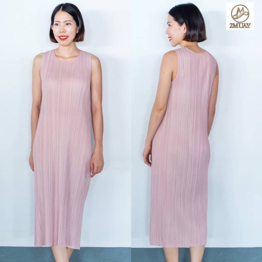 2MUAY BASIC รุ่น GJO7729 SLEEVELESS PLEATED DRESS เดรสผู้หญิง เดรสพลีทคุณภาพ 12สี