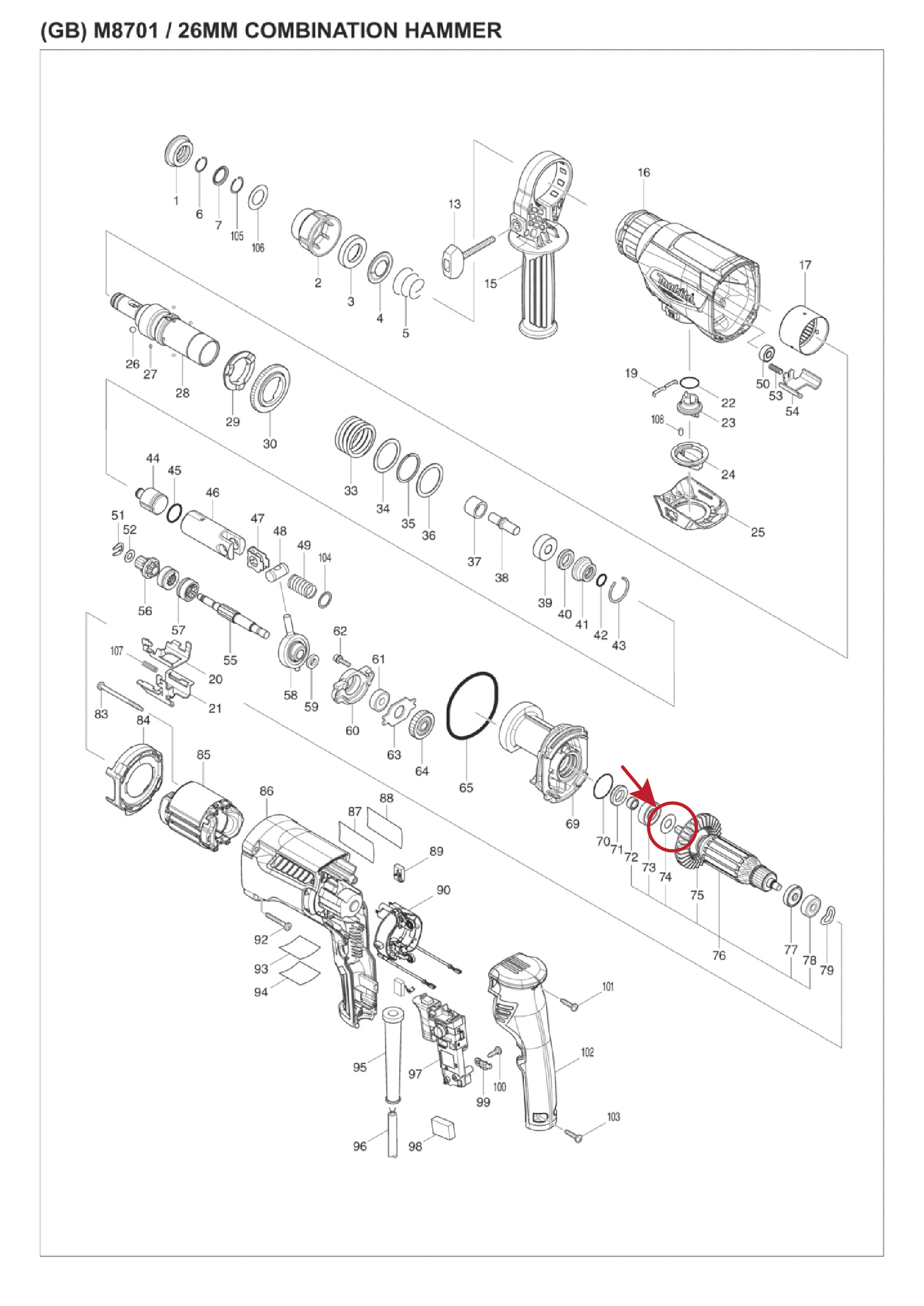 แหวนรองลูกปืนใบพัดทุ่น (แท้) (267213-8) Makita มากีต้า รุ่น HR2230, HR2430, HR2460, HR2470 T, BHR202, BHR241, DHR202, M8701 B - Maktec มาคเทค รุ่น MT870, MT871 (267213-8) (อะไหล่แท้100%) Flat Washer 10