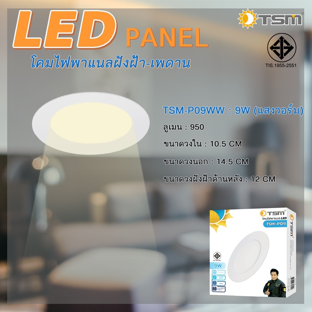 โคมไฟดาวน์ไลท์ LED Downlight Panel ฝังฝ้า ติดฝ้าเพดาน 3W 6W 9W 12W 18W ดาวไลท์ แบบบาง กลม