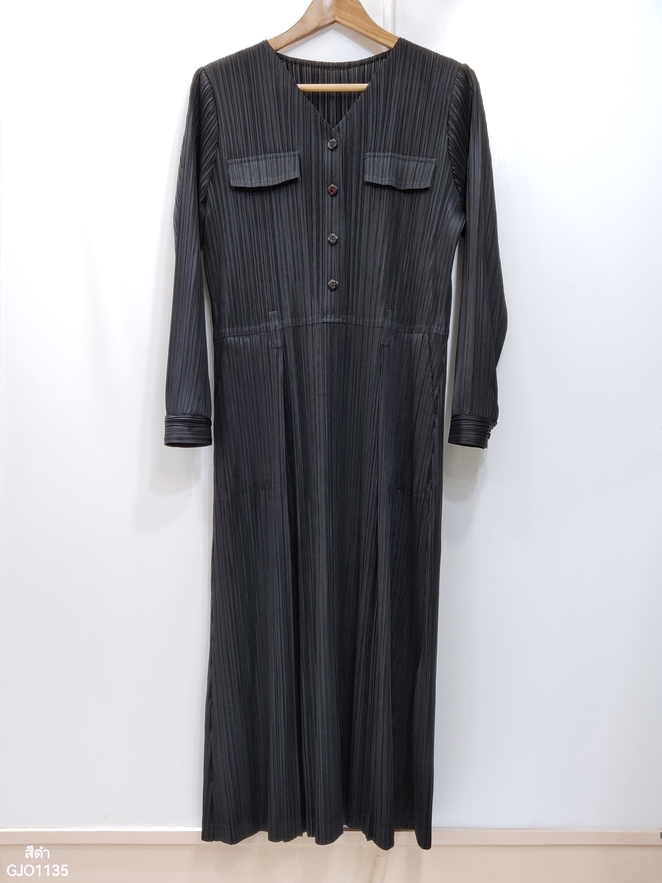 2MUAY รุ่น GJO1135 เดรสพลีทคุณภาพ V NECK LONG SLEEVE PLEATED DRESS 8 สี FREE SIZE