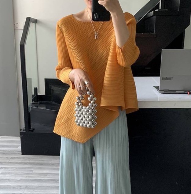 อก 38 นิ้ว 2MUAY รุ่น GJO7161 เสื้อพลีทงานคุณภาพ เสื้อผู้หญิง 13สี FREE SIZE HALF SLEEVE ASYMMETRIC PLEATED TOP