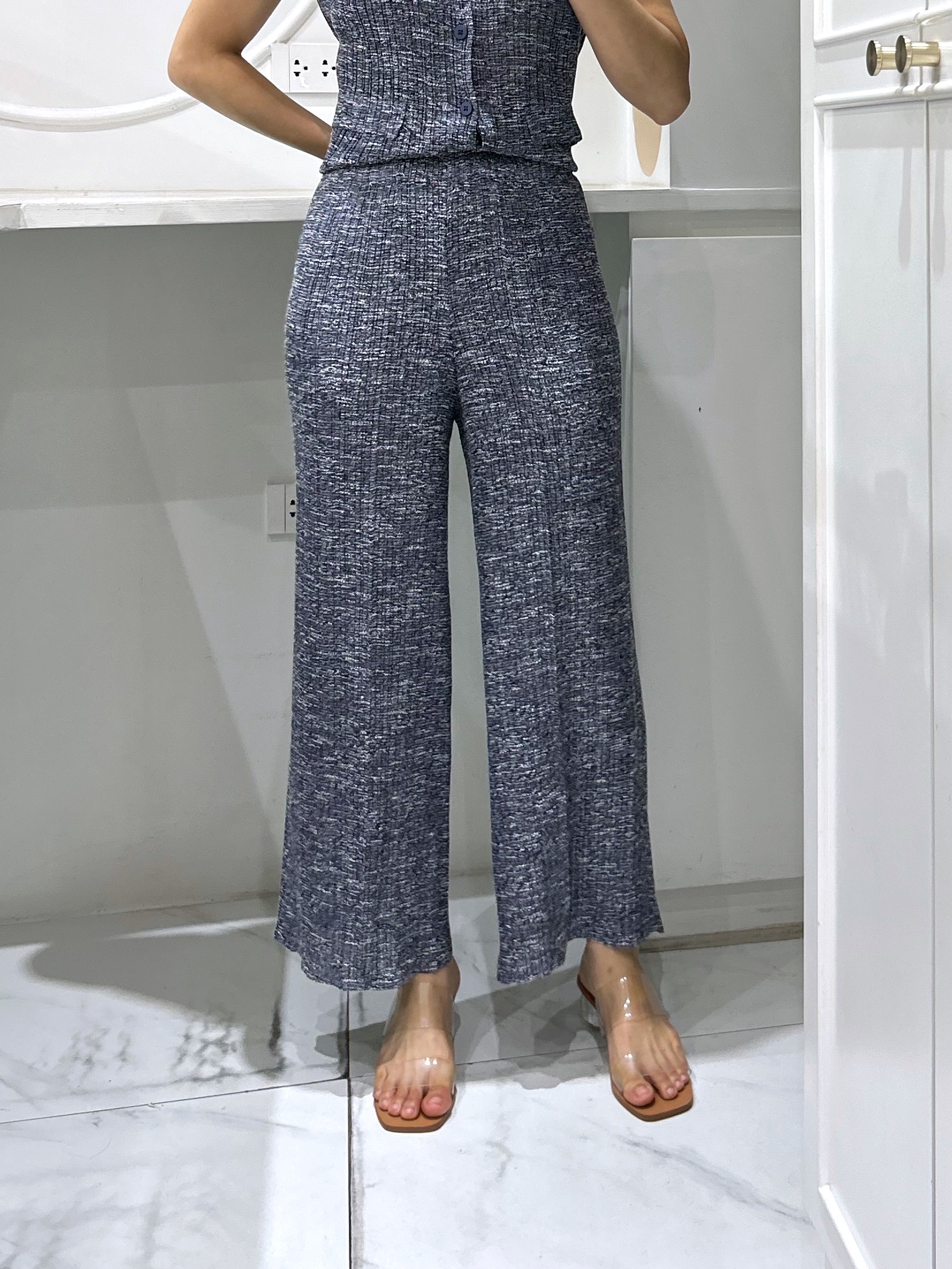2MUAY รุ่น GJO10247 กางเกงอัดพลีท STRAIGHT LEG METALLIC KNIT PLEATED PANTS 9 สี FREE SIZE