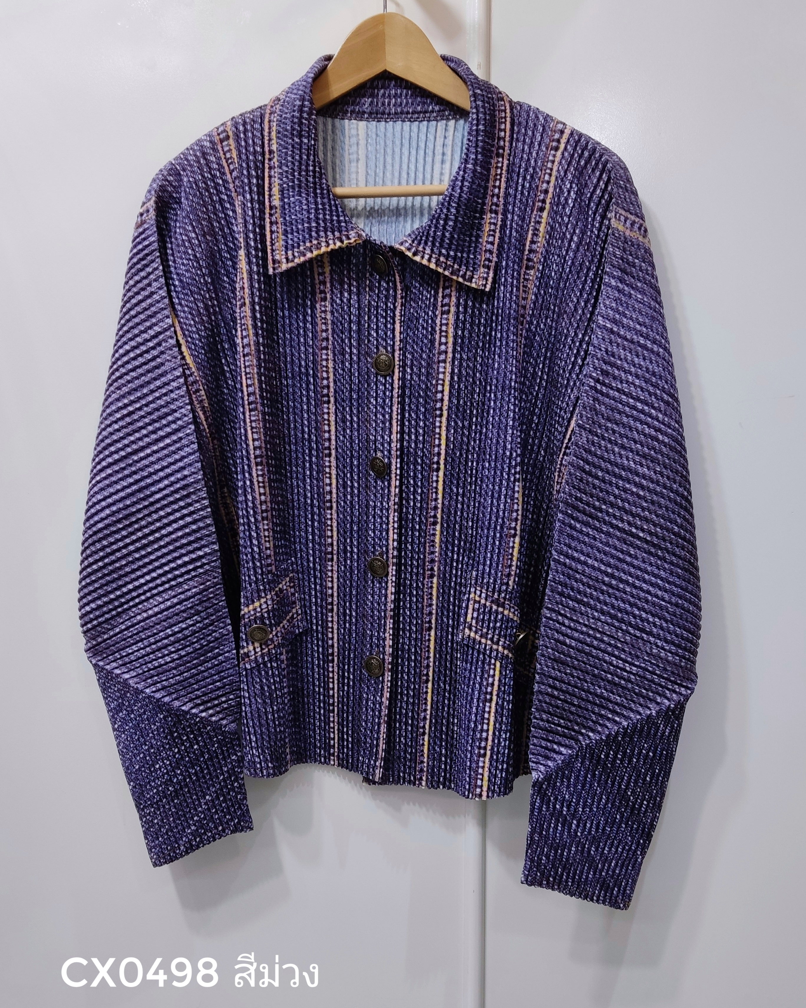 2MUAY รุ่น CX0498 เสื้ออัดพลีท THICK SHIRT DENIM PLEATED TOP 3 สี FREE SIZE